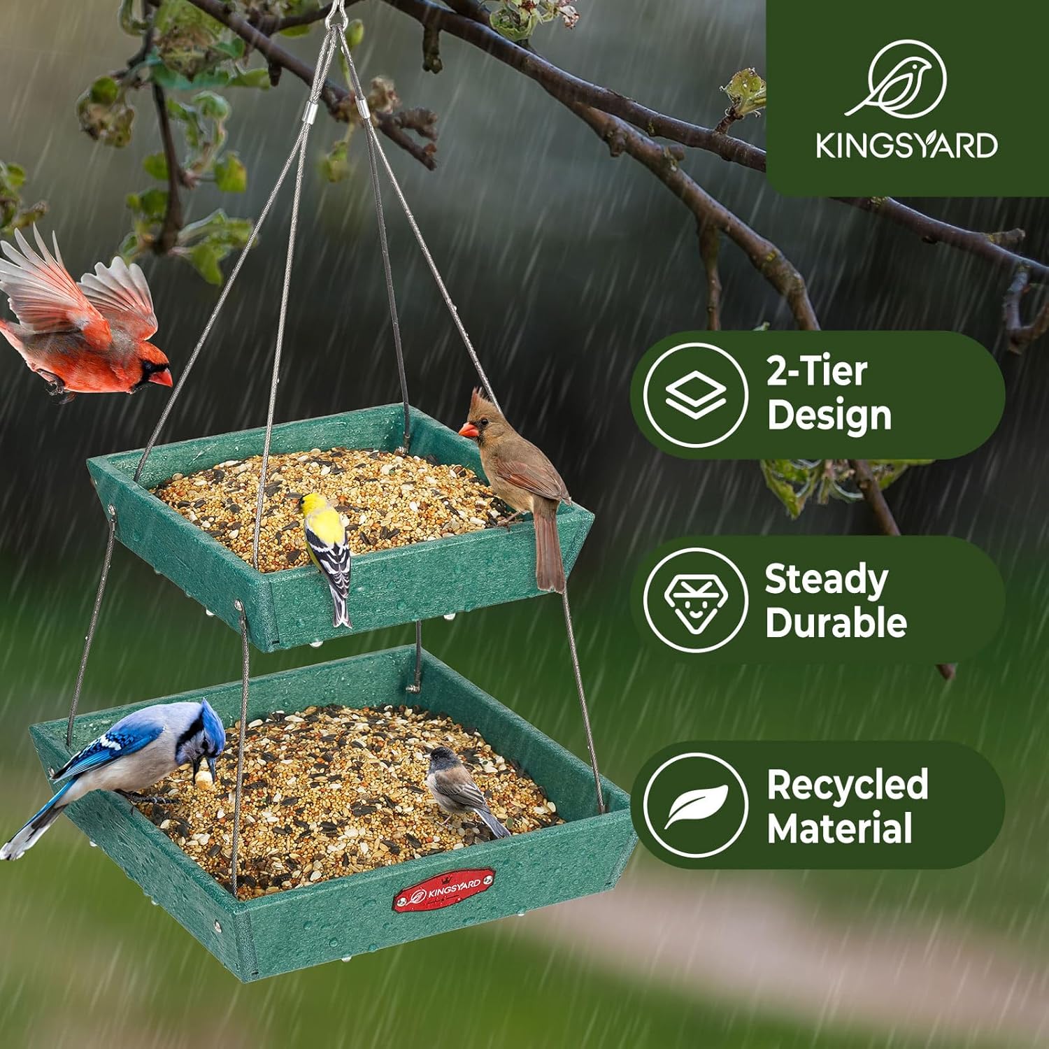 Kingsyard 2 Tier Large Platform Bird Feeders for Outdoors Hanging, 5 l