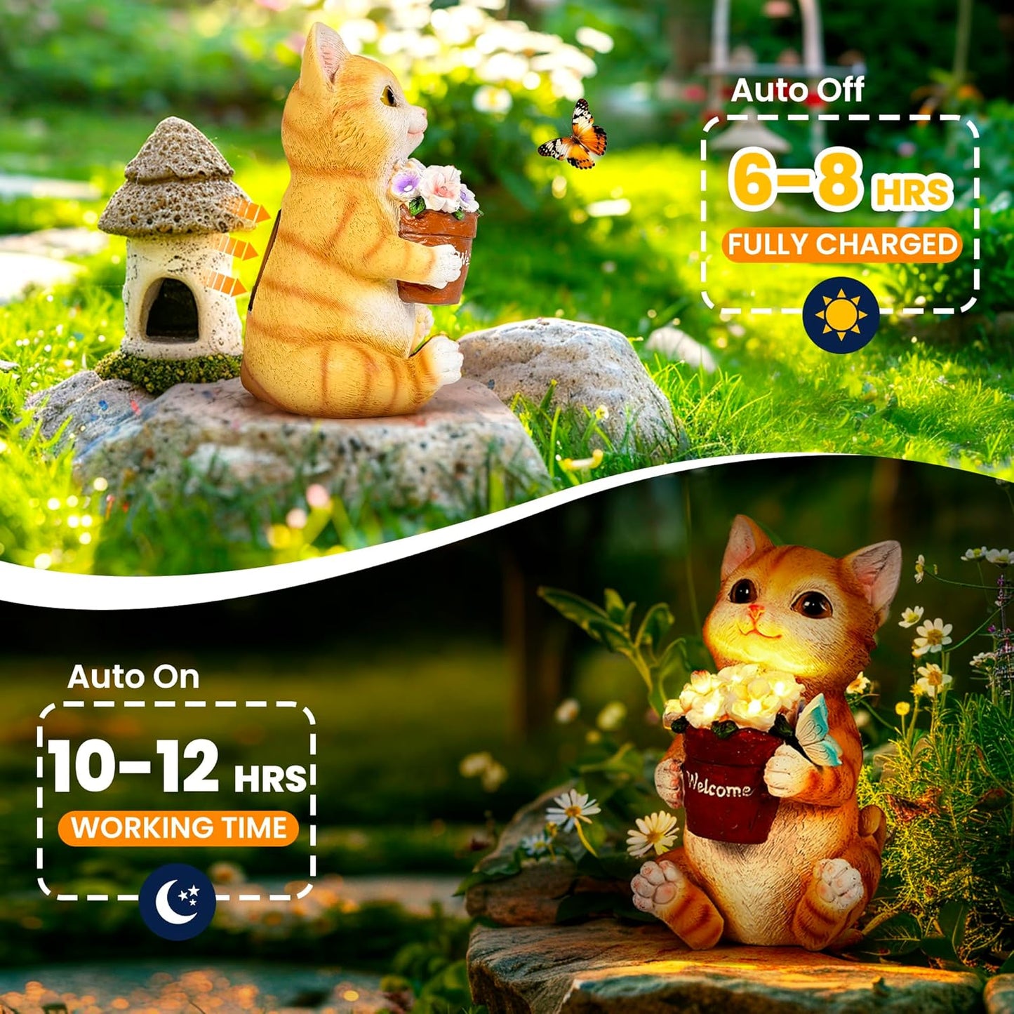 GIGALUMI Solar Garden Decor Flower Pot Cat Statues Outdoor, Birthday G