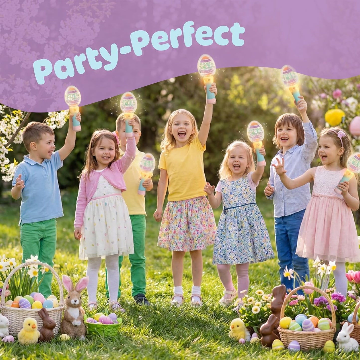 ArtCreativity 부활절 달걀 매직 볼 지팡이 - 19.1cm(7.5인치) - 맞춤형 달걀 모양의 상단 조명 매직 볼 장난감 완드, 배터리 포함 아동용 - 남아 및 여아용 플래시 LED 완드, 재미있는 선물 또는 생일 파티 선물