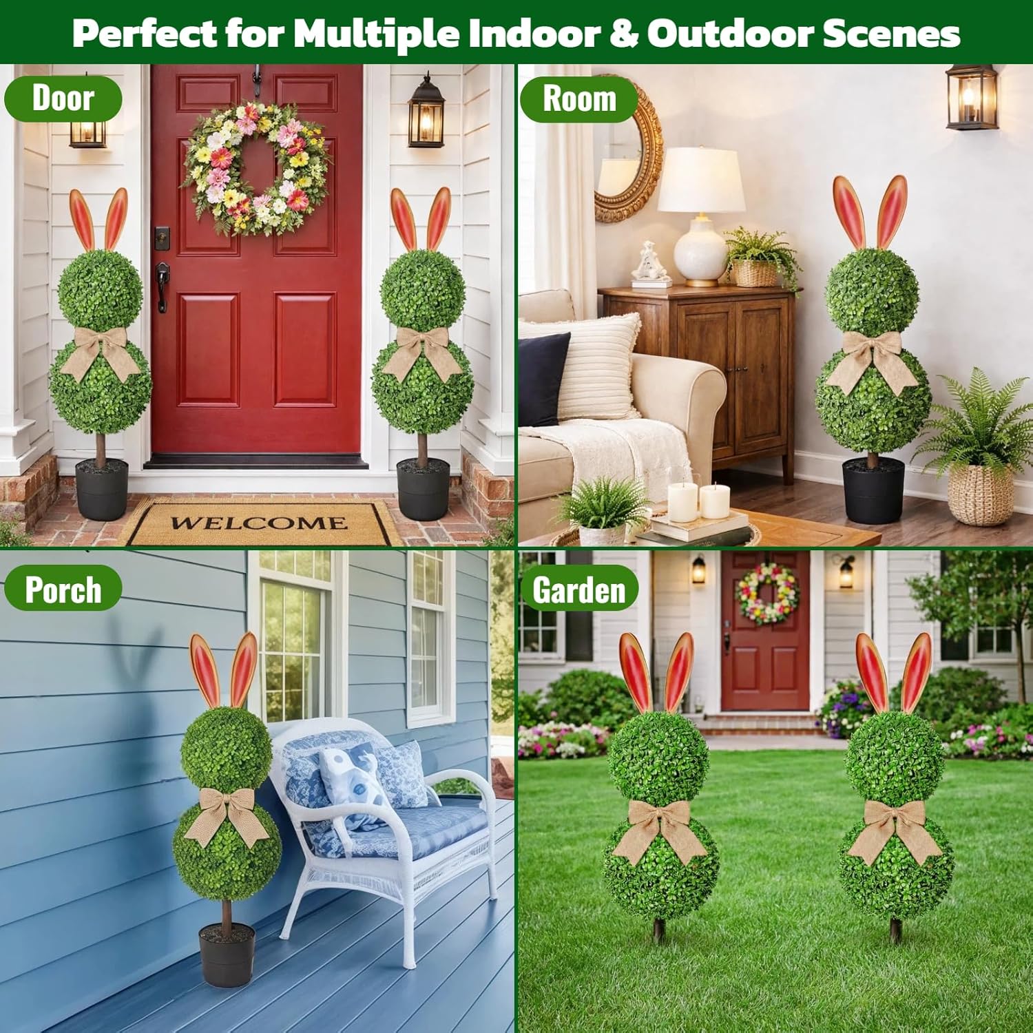 2 Pcs Easter Bunny Topiary 3 Ft Artificial Bunny Shaped Topiary Trees 