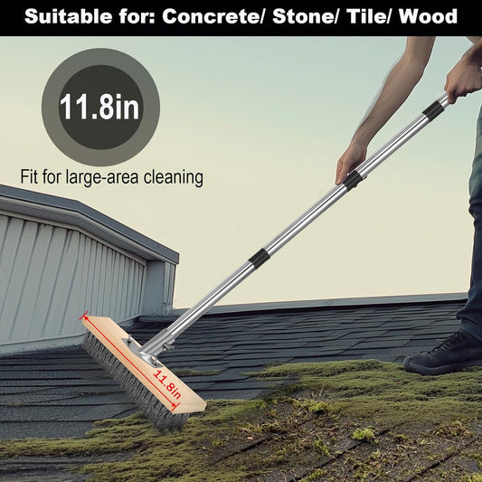Crack Weeder Brush Heavy Duty Wire Broom Set, Multifunction Moss Grout Remover with Scraper Weed Puller, Detachable 64.9in Handle for Outdoor Deck Pavers Patios Walkways Concrete Floor Cleaning