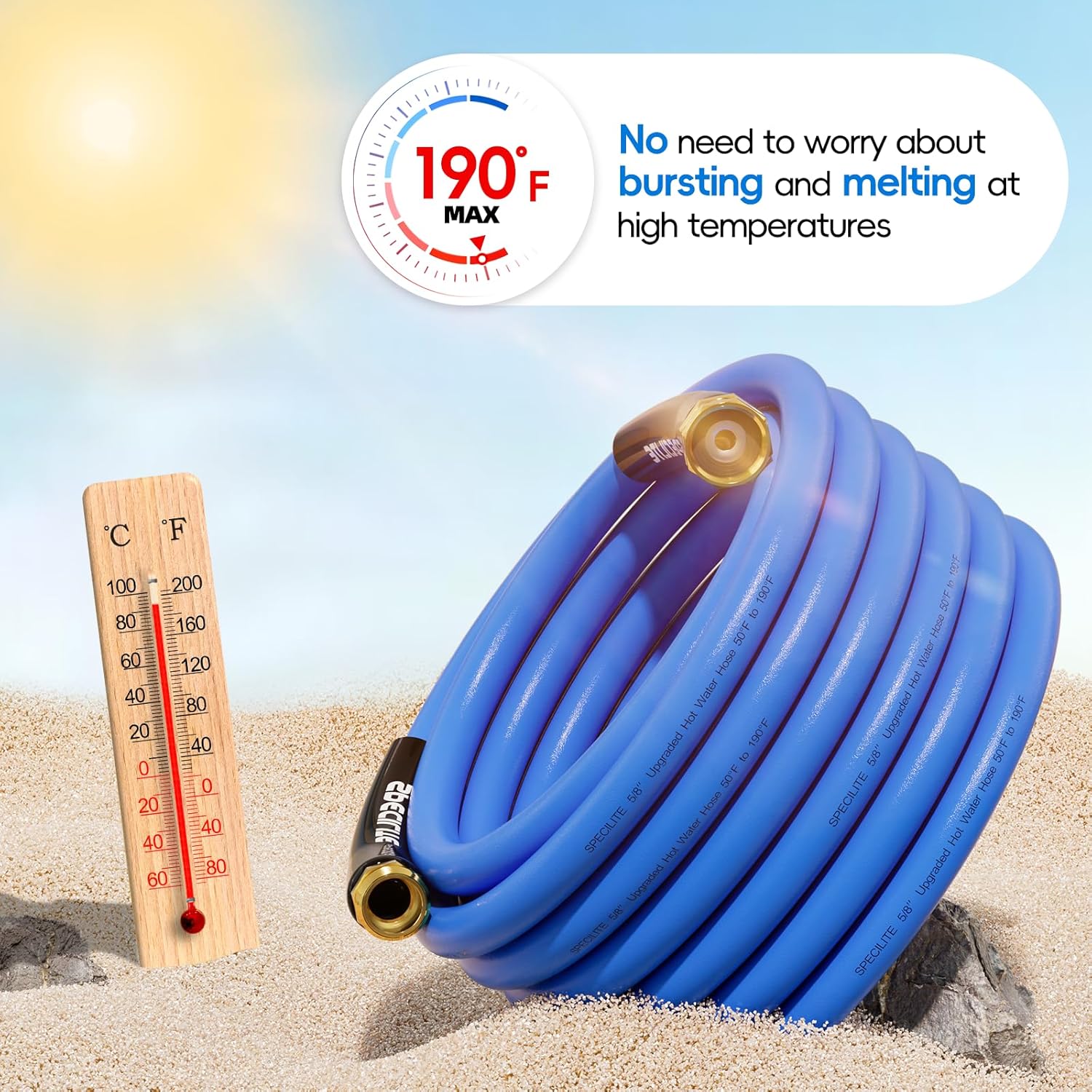 SPECILITE Hot/Cold Garden Water Hose 50 ftx 5/8 in, -50℉ To 190℉, Heav