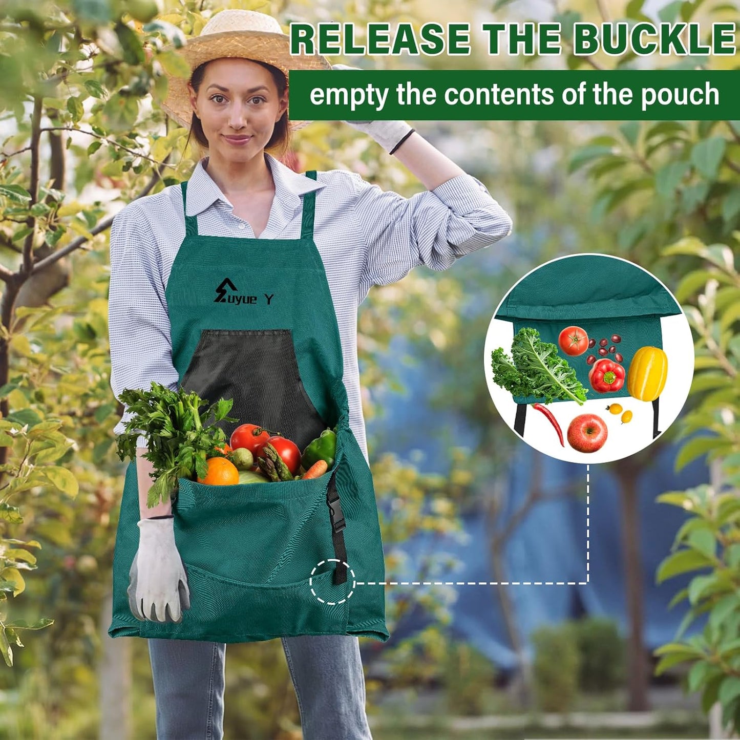 Garden Apron, Gardening Apron with Pockets for Women Men, Canvas Cross Back Harvest Aprons with & Internal Drawstring Bag