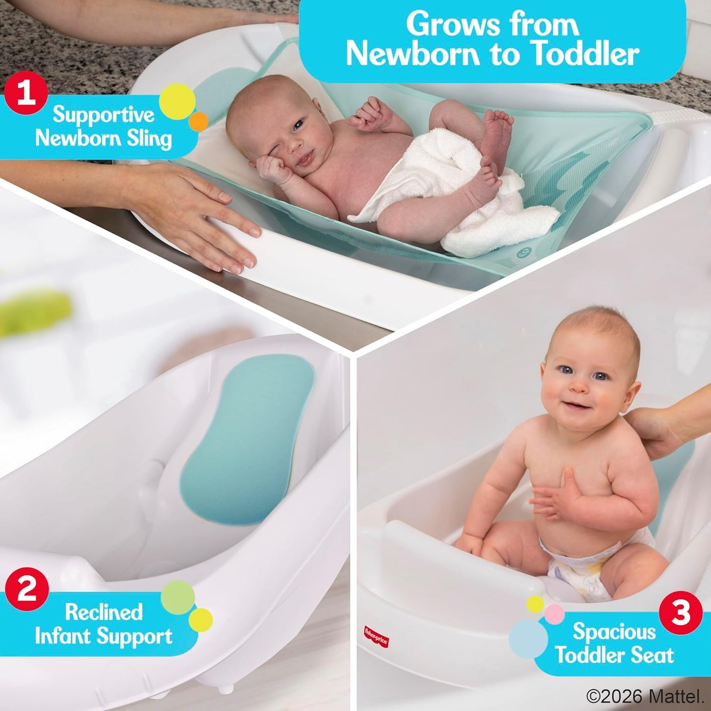 Fisher-Price™ 3-N-1 Grow with Baby Infant to Toddler Bath Tub with Sup