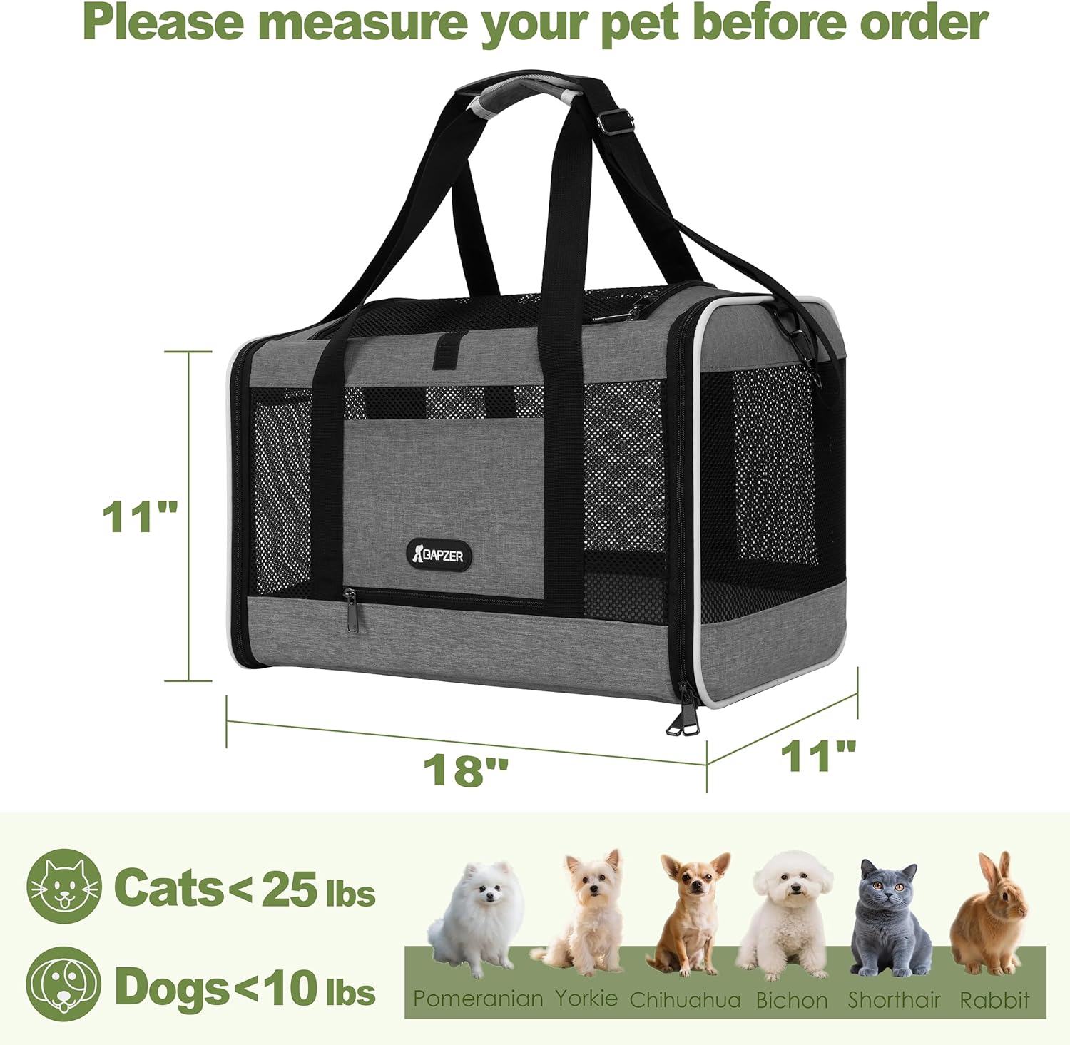 Cat Carrier 18x11x11 Top Load Soft Pet Travel Bag Over 15 lbs, Collaps
