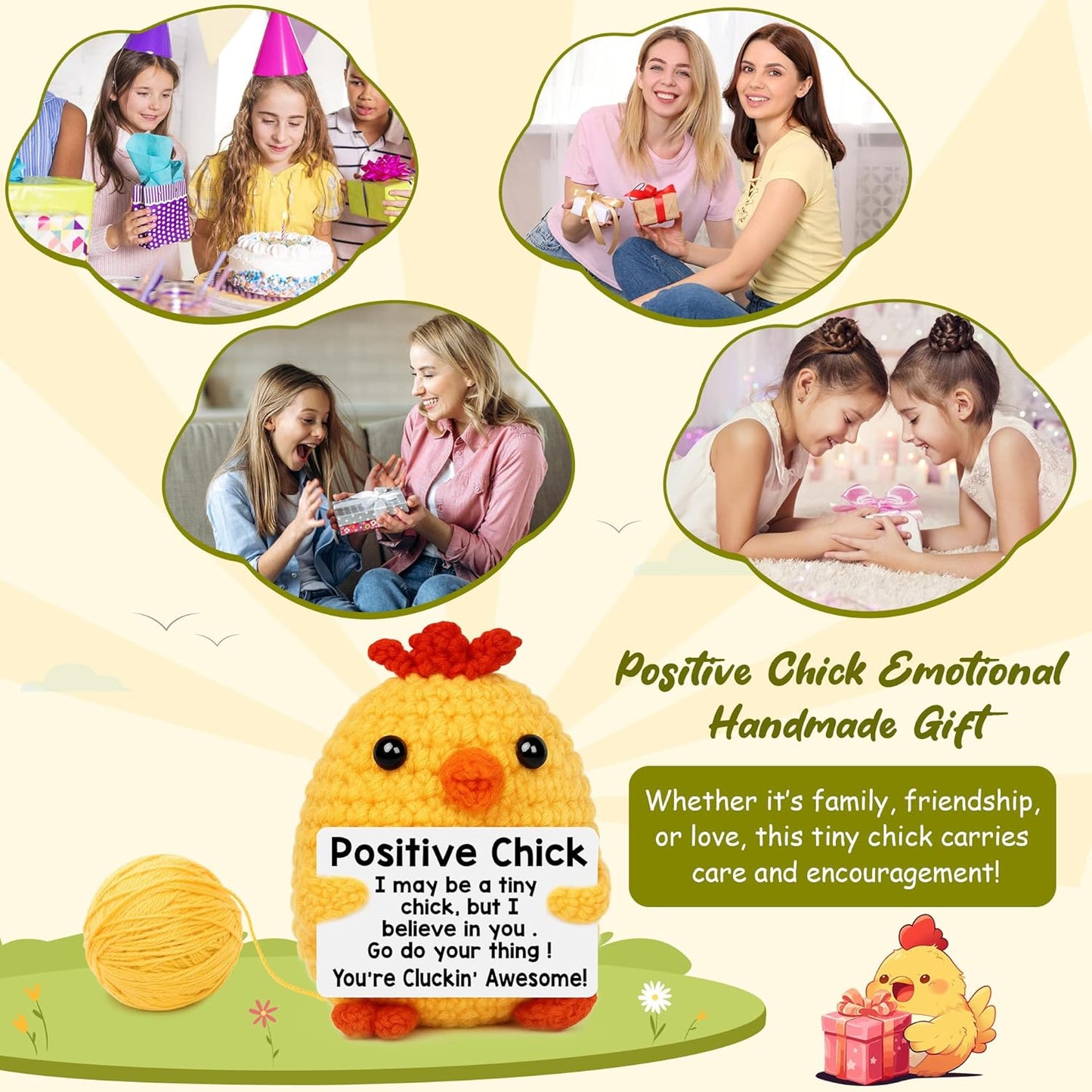Chicken Easter Basket Stuffers Gifts for Teens Girl Boy Gifts Easter Egg Fillers Birthday Gift for Women Mothers Day Graduation Teacher Appreciation Positive Crochet Animals Emotional Chick Support