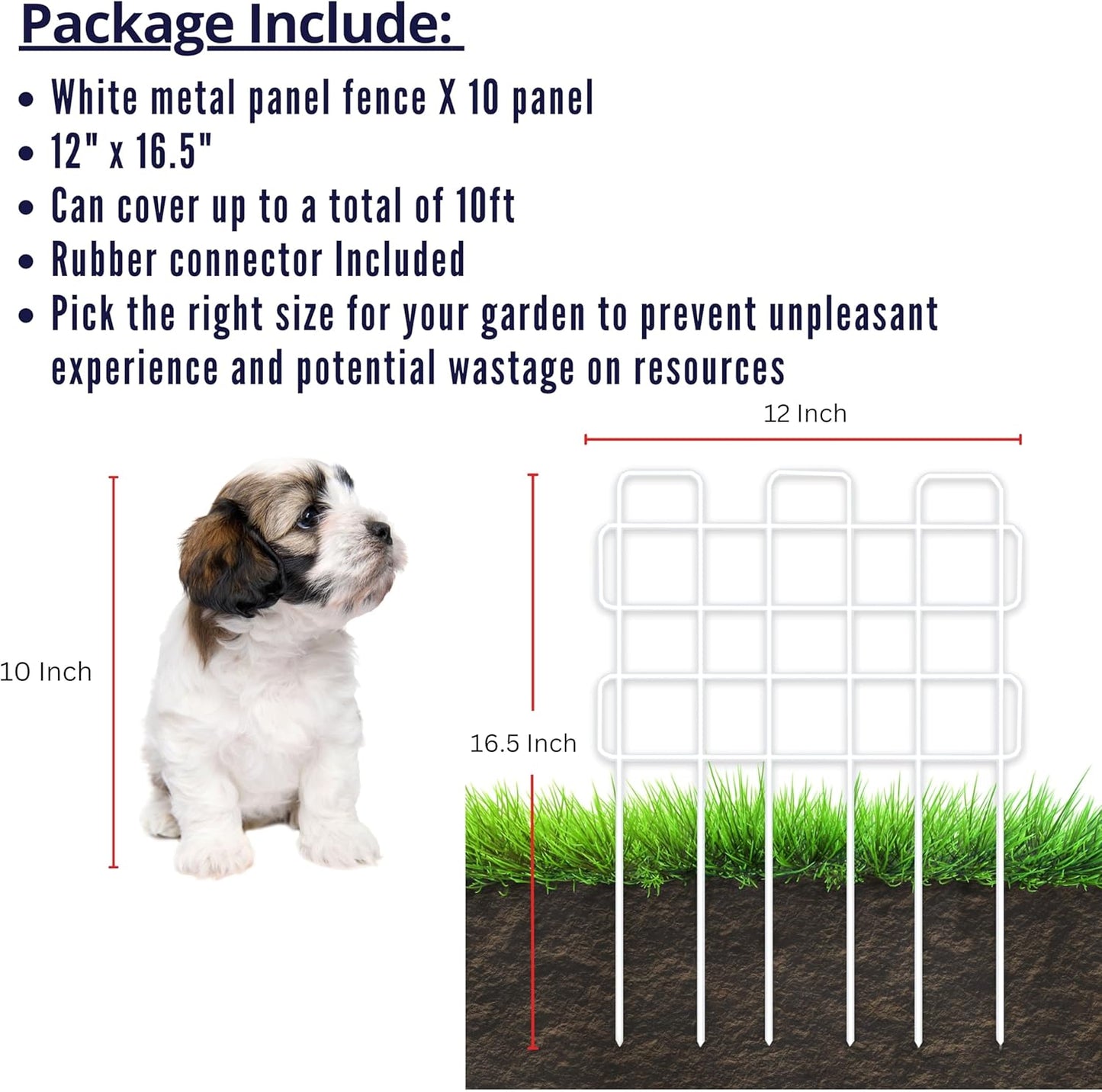 ShopLaLa Garden Fence Animal Barrier (10 Panels) 12in(L) x 16.5in(H) Small and Short Decorative Outdoor Dog Fence, Metal Fencing Plant Protectors from Pet Rabbit Landscape Yard, Wire Fences Border