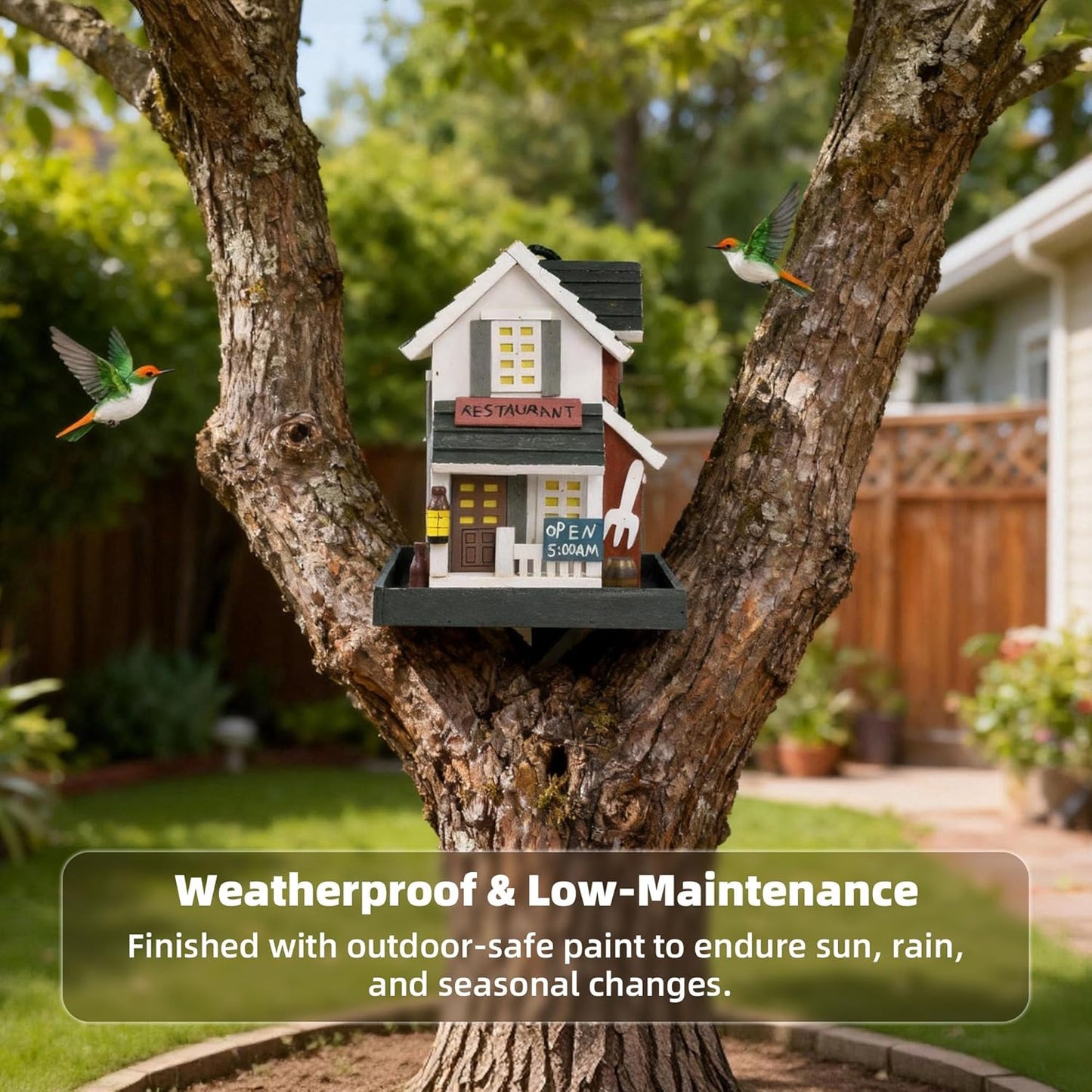 MEWANG Nature's Elegance Bird Feeder - Wooden Bird House, Exquisitely Crafted, Beautifully Decorative & Hang for Backyard Wildlife(White)
