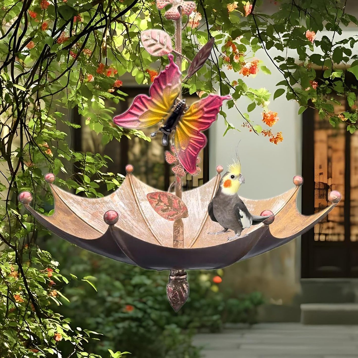 Hummingbird Hanging Feeder Tray, Decorative Outdoor Bird Feedes, Umbrella-Style Feeding Dish, Cute Garden Accessory with Spill-Proof Design, Bird Feeder with Modern Style, Ideal for Backyard Deck