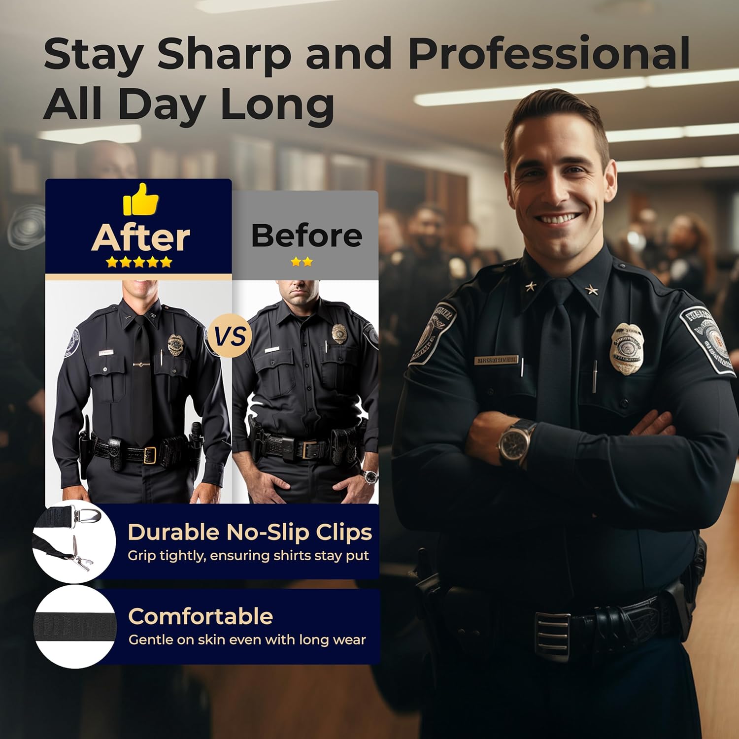 Shirt Stays Adjustable Soft and Smooth Elastic with Non Slip Clips Per