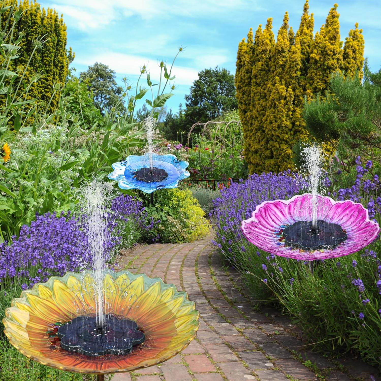 Yzert Solar Fountain with Colorful LED Lights & 2000 mAh Battery Flowe