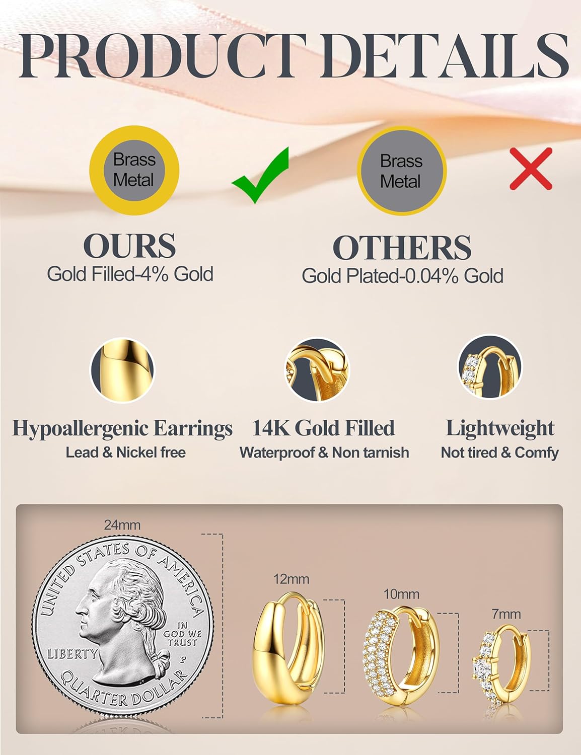 LOLIAS Small 14K Gold Plated Chunky Hoop Earrings for Women Hypoallerg