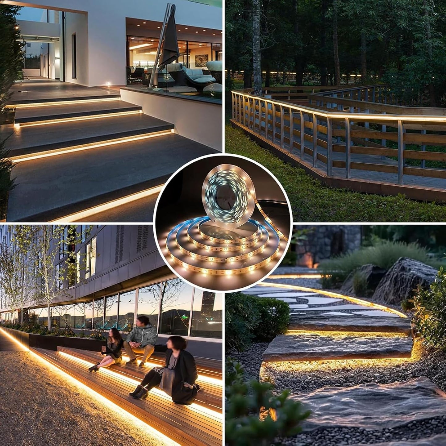 Solar LED Light Strip Outdoor Tape Rope Lights Waterproof 10ft Garden Path Decorative Lighting with 8 Modes for Outside, Wrap, Party, Stair, Step, Gazebo, Yard, Wedding, 2 Pack