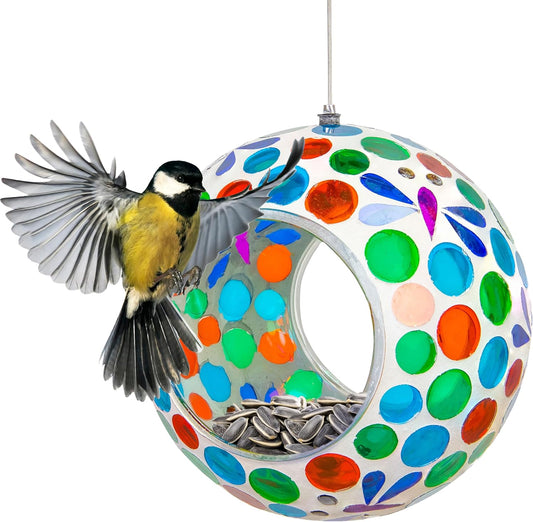 Sunnydaze 6-Inch Glass Mosaic Hanging Bird Feeder for Outdoors - Fly-T