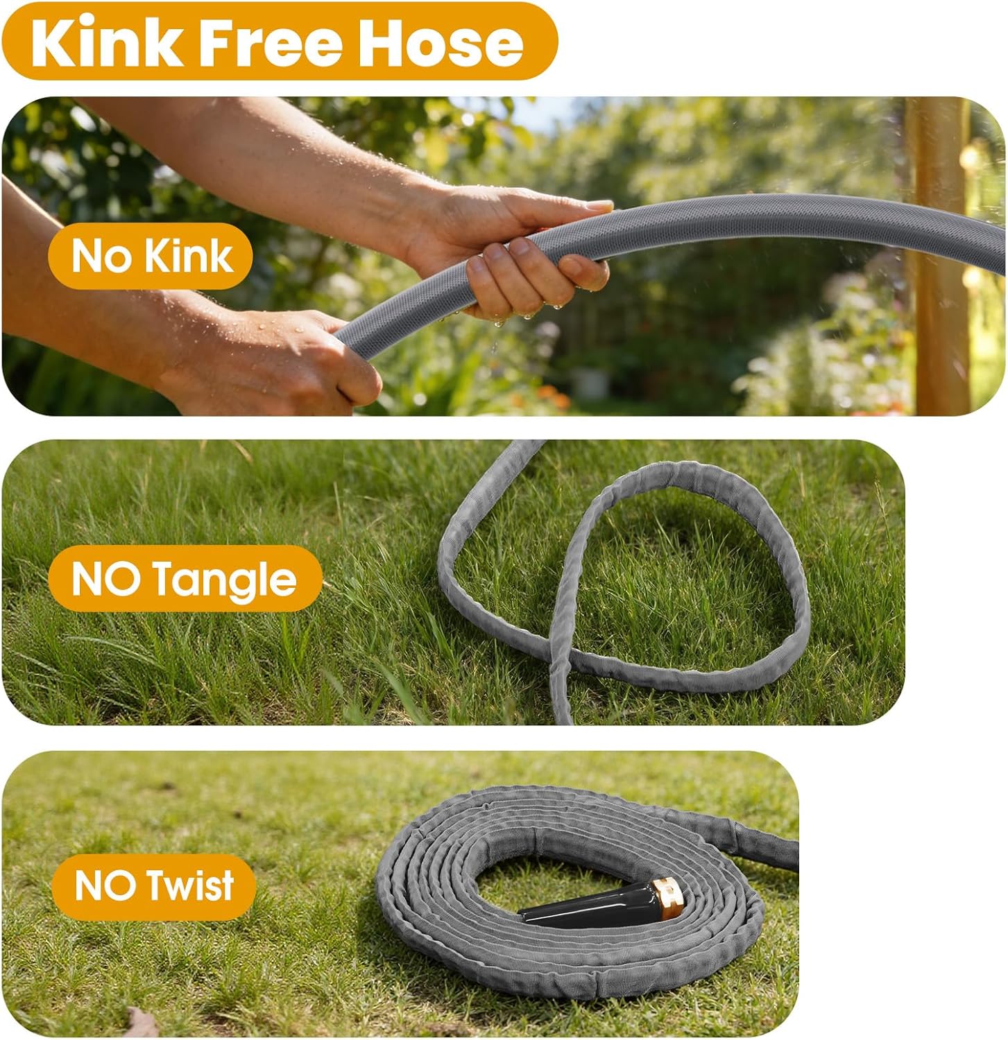 Garden Hose 100 FT, Non-Expanding Water Hose, Ultra-Light & Flexible, 