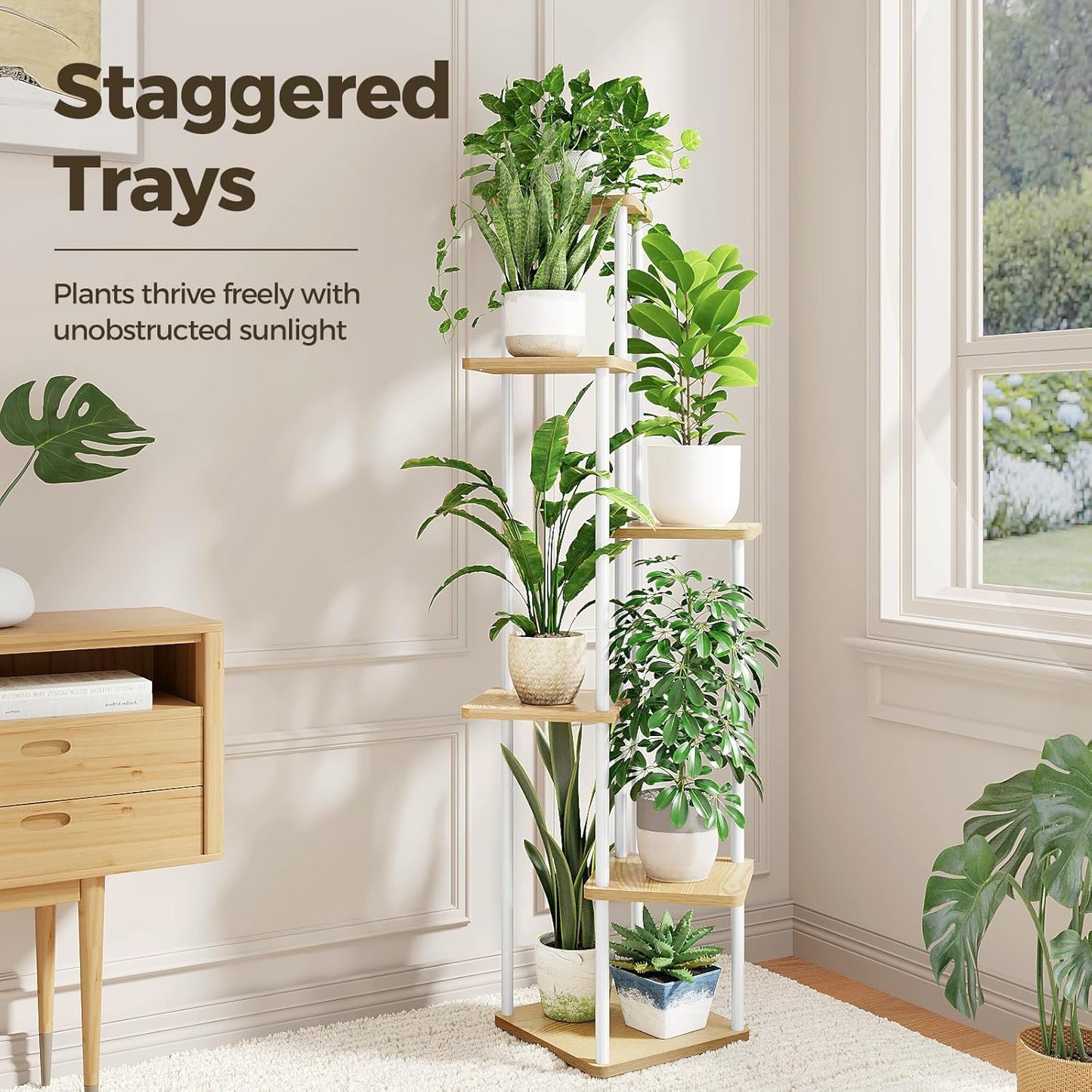 Bamworld White Plant Stand Indoor 6 Tier Metal Plant Shelf for Multipl