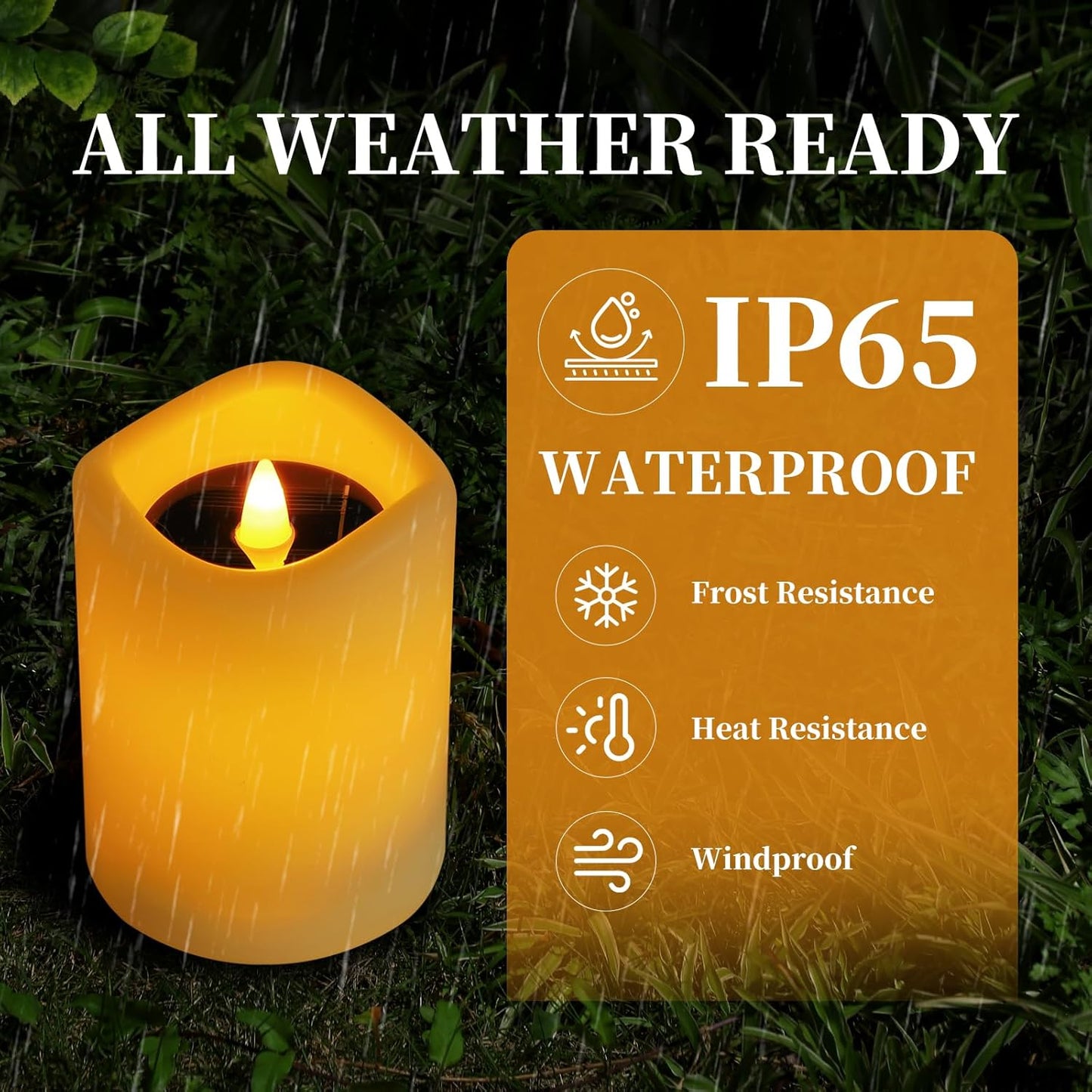 Solar Flameless Pillar Candles Outdoor 4 Pack, 3"x4" Rechargeable Solar Powered Lights, IP65 Waterproof Dusk to Dawn Sensor Solar Candles for Backyard, Garden, Patio, Porch, Pathway, Table Centerpiece