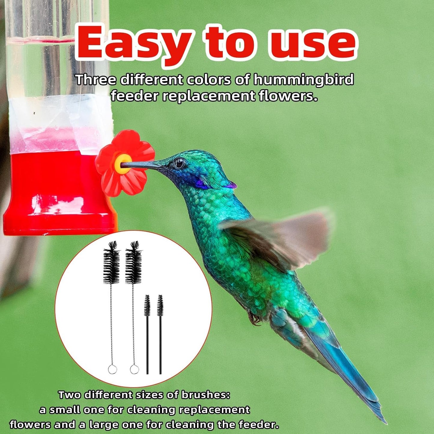 30pcs Hummingbird Feeder Replacement Flowers with 4 Cleaning Brushes, Replacement Feeding Ports Bird Feeder Parts for Hummingbird Feeders