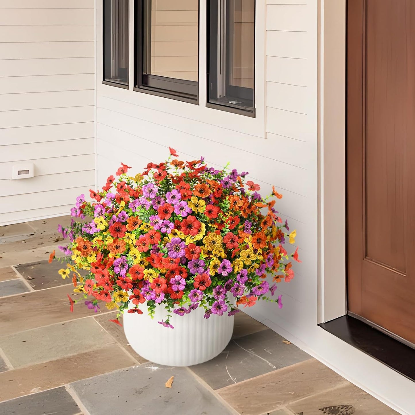 Artificial Flowers Faux Plants Outdoor Fake Flowers Spring Decor,12 Bundles Realistic Plastic Plant Colorful Daisy UV Resistant for Porch Patio Home Yard Garden Window Box Pot Planters