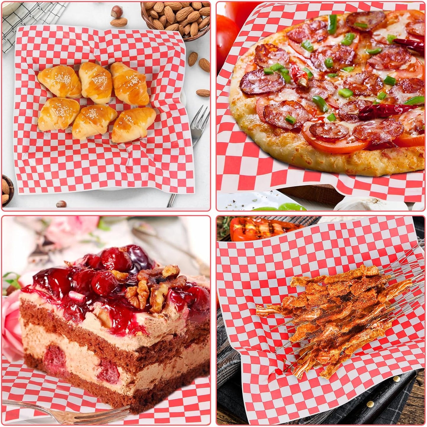 100pcs Deli Paper Sheets 12x12", Premium Food Basket Liners, Grease Resistant Wax Paper Sheets for Food, Classic Checkered Sandwich Wrapping Paper for Party, Festival and Outdoors, JIRNGLA