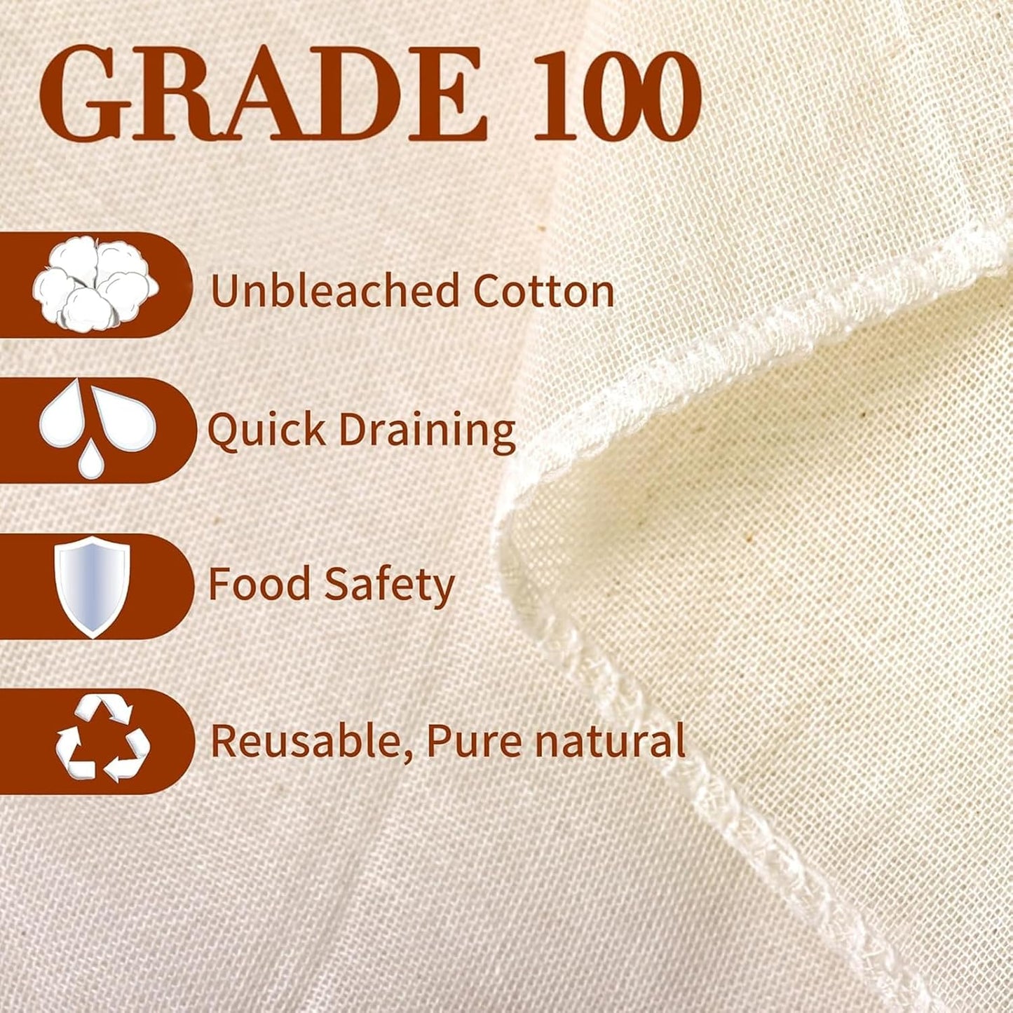 Cheese Cloths, 10Pcs 20x20 Inch Grade 100 Precut Cheese Cloths for Straining, Cotton Unbleached, Reusable Muslin Cheesecloth for Straining, Making Yogurt, Juice, Cooking Turkey