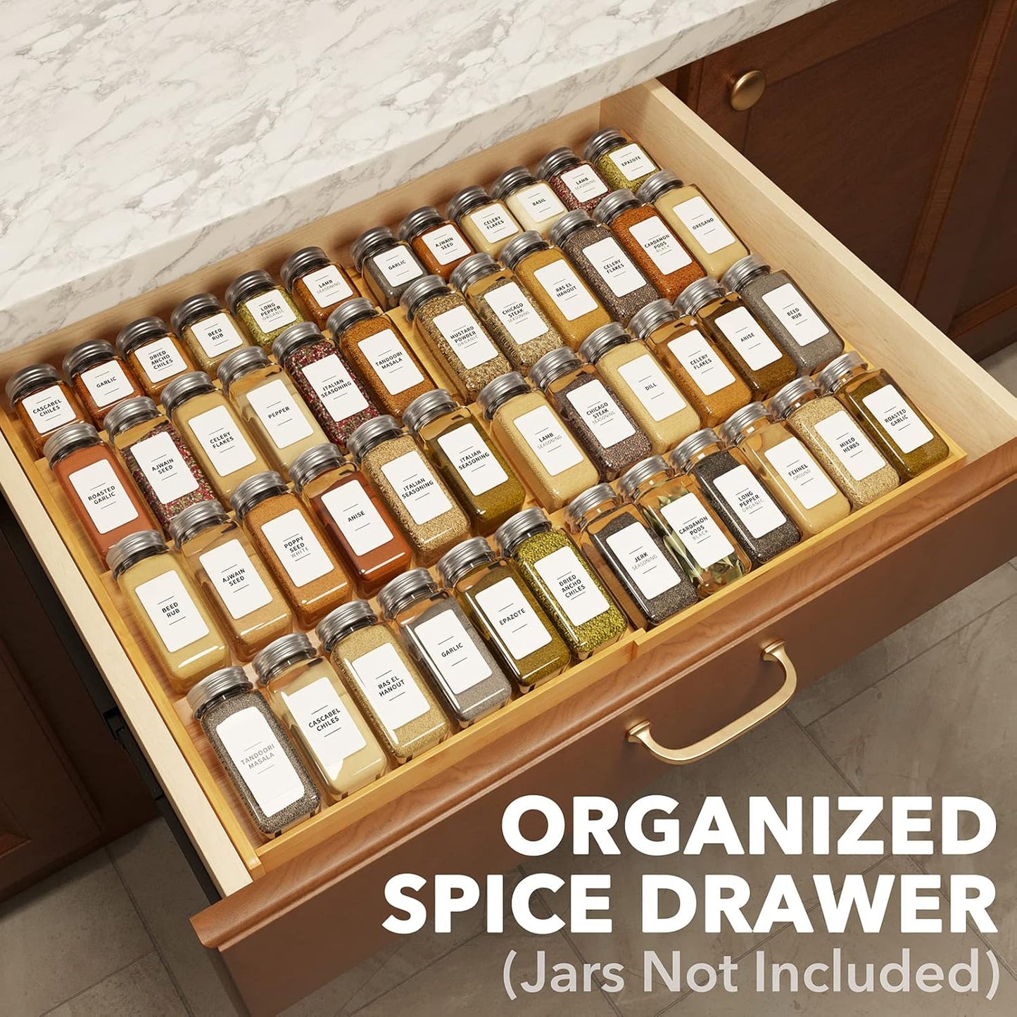 SpaceAid Bamboo Spice Drawer Organizer, (Need 3" Deep Drawer) Expandab