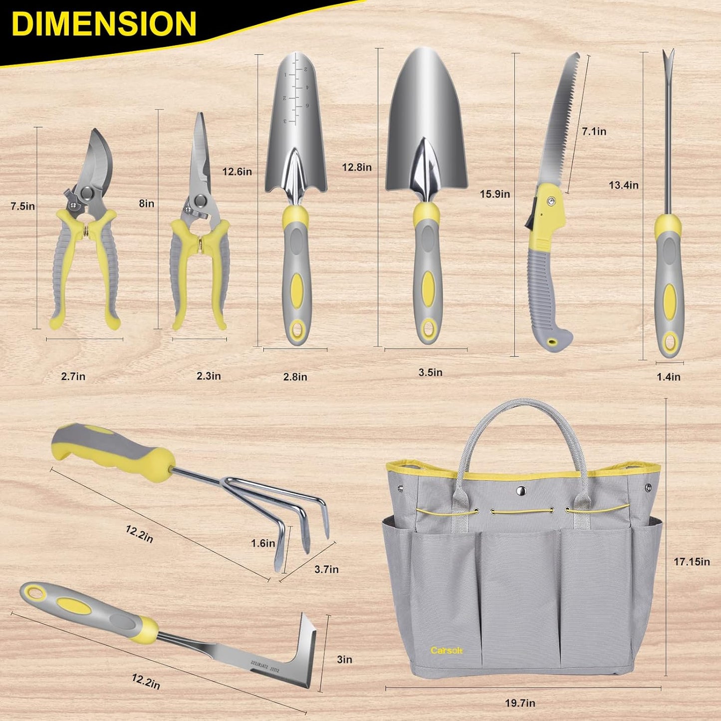 Garden Tool Set, Carsolt 10 Piece Stainless Steel Heavy Duty Gardening
