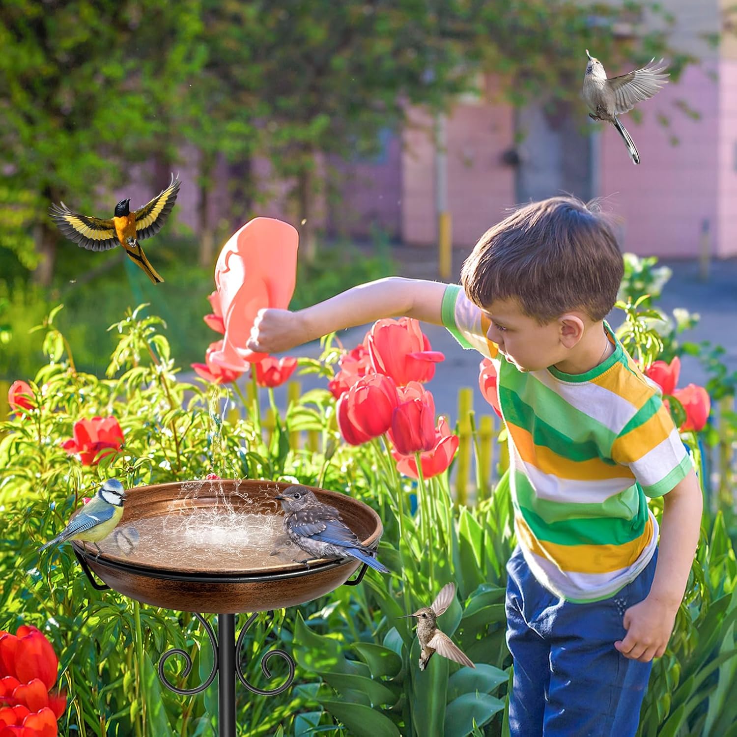 38In Freestanding Bird Bath for Outside, Detachable Birdbaths with Met