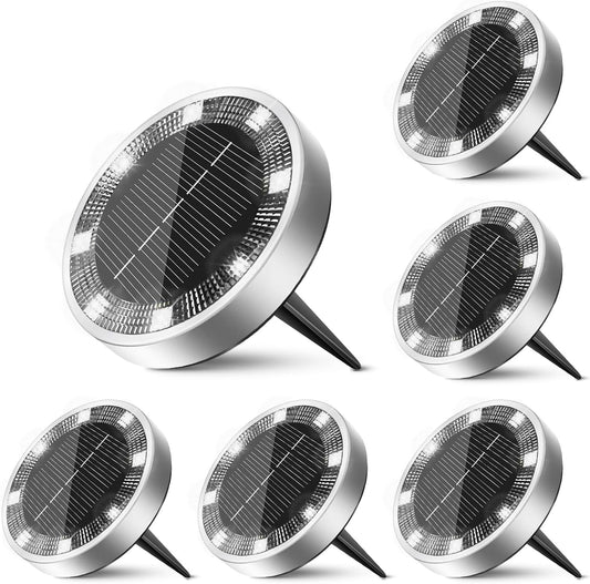 6 Pack Solar Ground Lights Outdoor, 8 LED Mini Flat Solar Disc Lights,