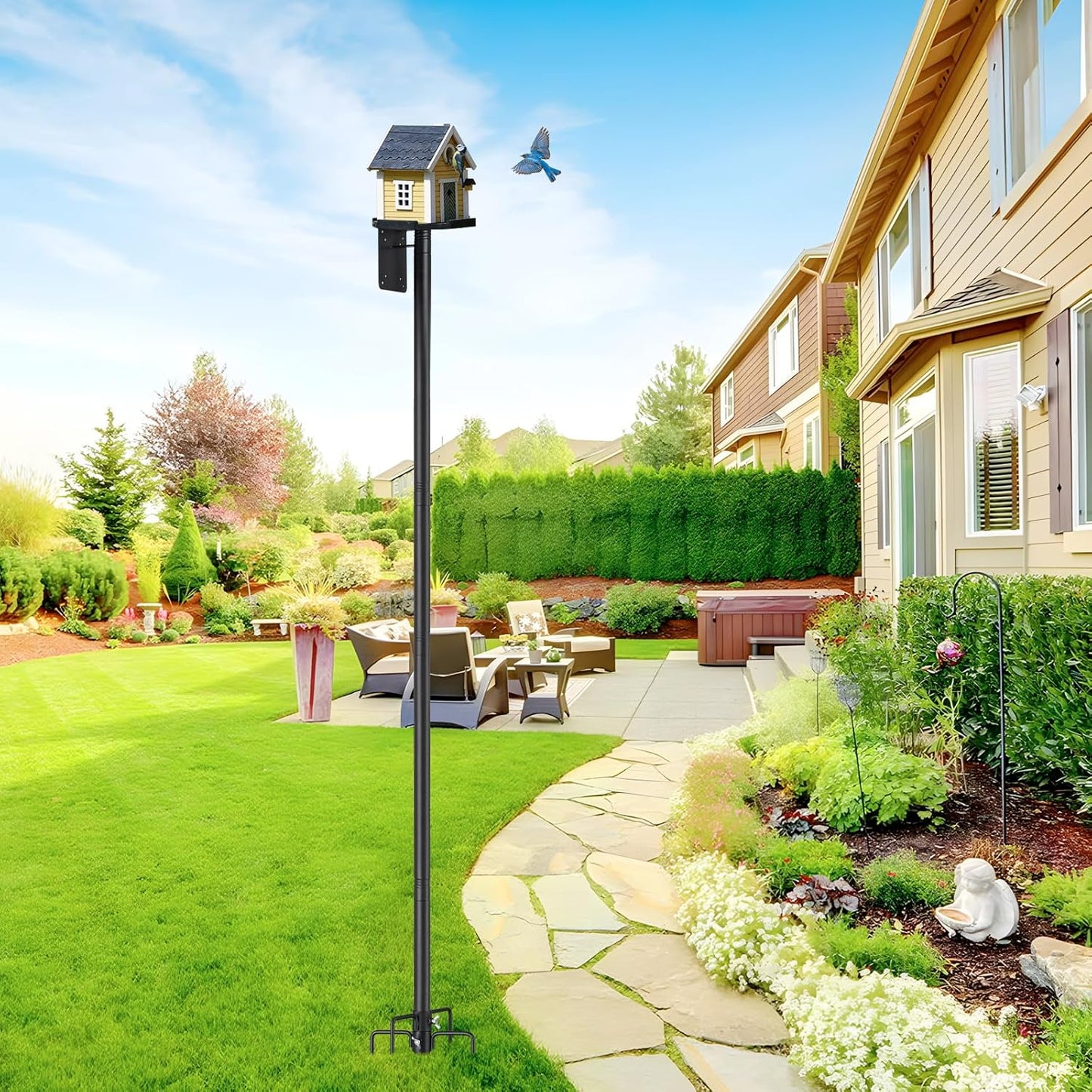 Heavy Duty Bird Feeder Pole - 103" Extra Tall Bird House Stand Outdoor, Anti-Tip Stakes & Stable Mount for Smart Camera Birdfeeder,Bluebird House, BirdBuddy, Birdfy