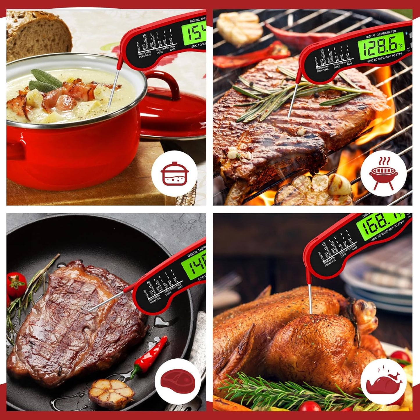 Meat Thermometer Digital - Instant Read Waterproof Food Thermometer wi