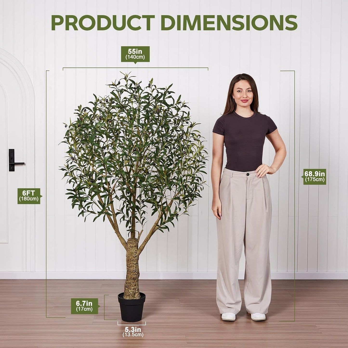 Olive Tree Artificial 6FT Tall - UV Resistant Faux Olive Trees with Strong Trunk for Outdoor - Large Potted Silk Fake Plant for Indoor Home Living Room Office Patio Decor, VN160