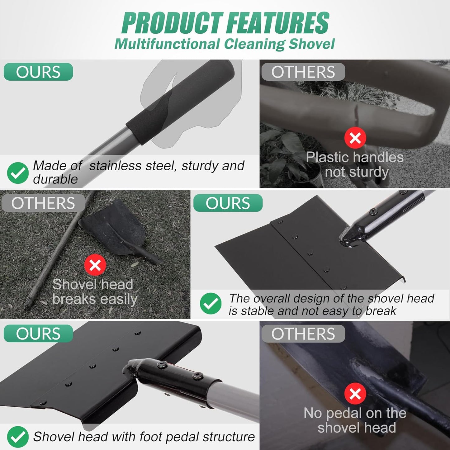 Suchtale Garden Flat Shovel,Floor Scraper, Heavy Duty Multifunctional 