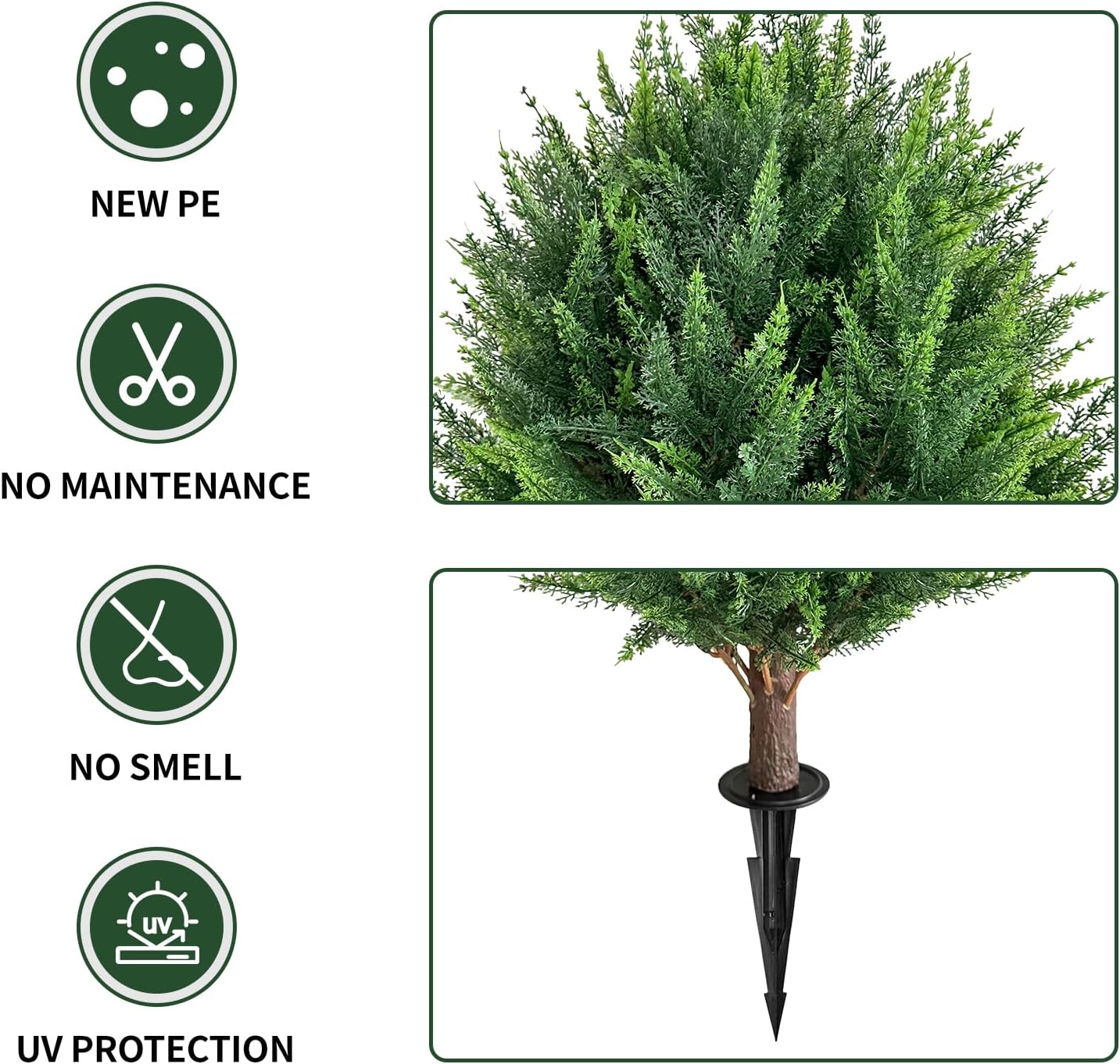 24.5Inch Artificial Cedar Topiary Ball Trees Set of 4 - UV Resistant Faux Shrub Bushes with Ground Spike, Indoor/Outdoor Artificial Plants for Front Porch, Garden, Patio & Planters