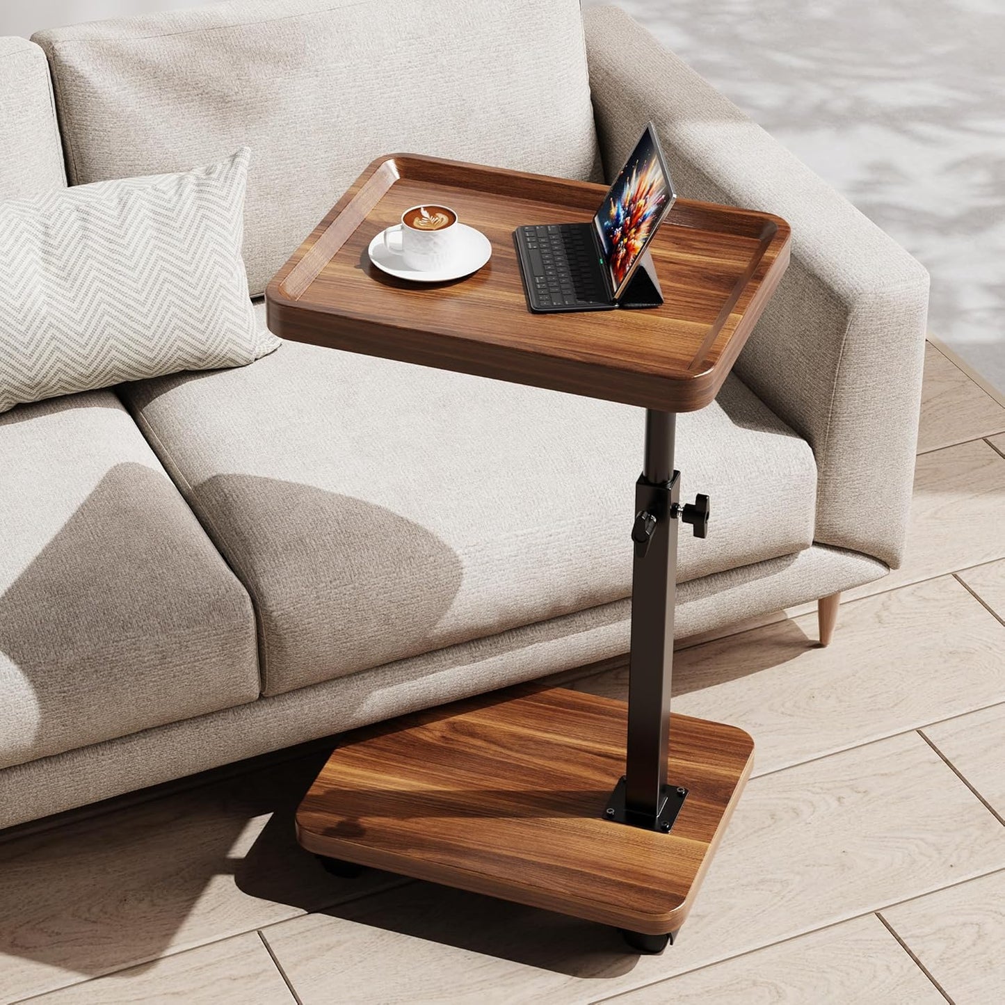 C Table End Table Adjustable Height, 360°Swivel TV Tray Table for Smal