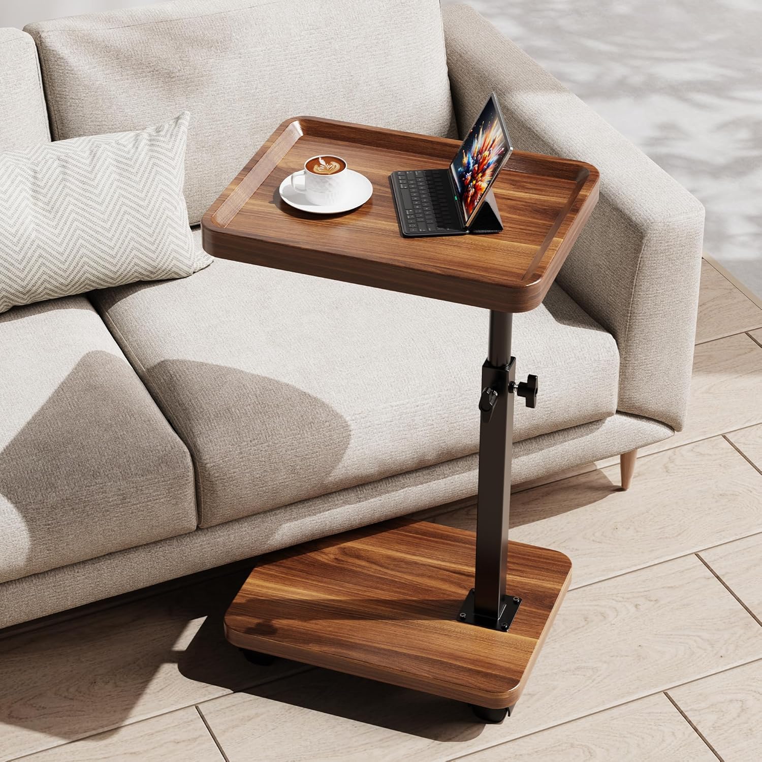C Table End Table Adjustable Height, 360°Swivel TV Tray Table for Smal