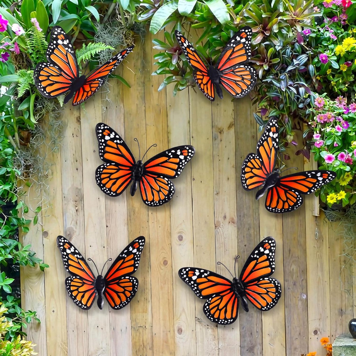 Chunful 6 Pcs 3D Metal Butterfly Wall Art Decorations 9.7 x 6.7 Inch Monarch Butterflies Wall Sculpture Hanging Sticker for Outdoor Fences Patio Yard Fence Garden Metal(3 Styles)