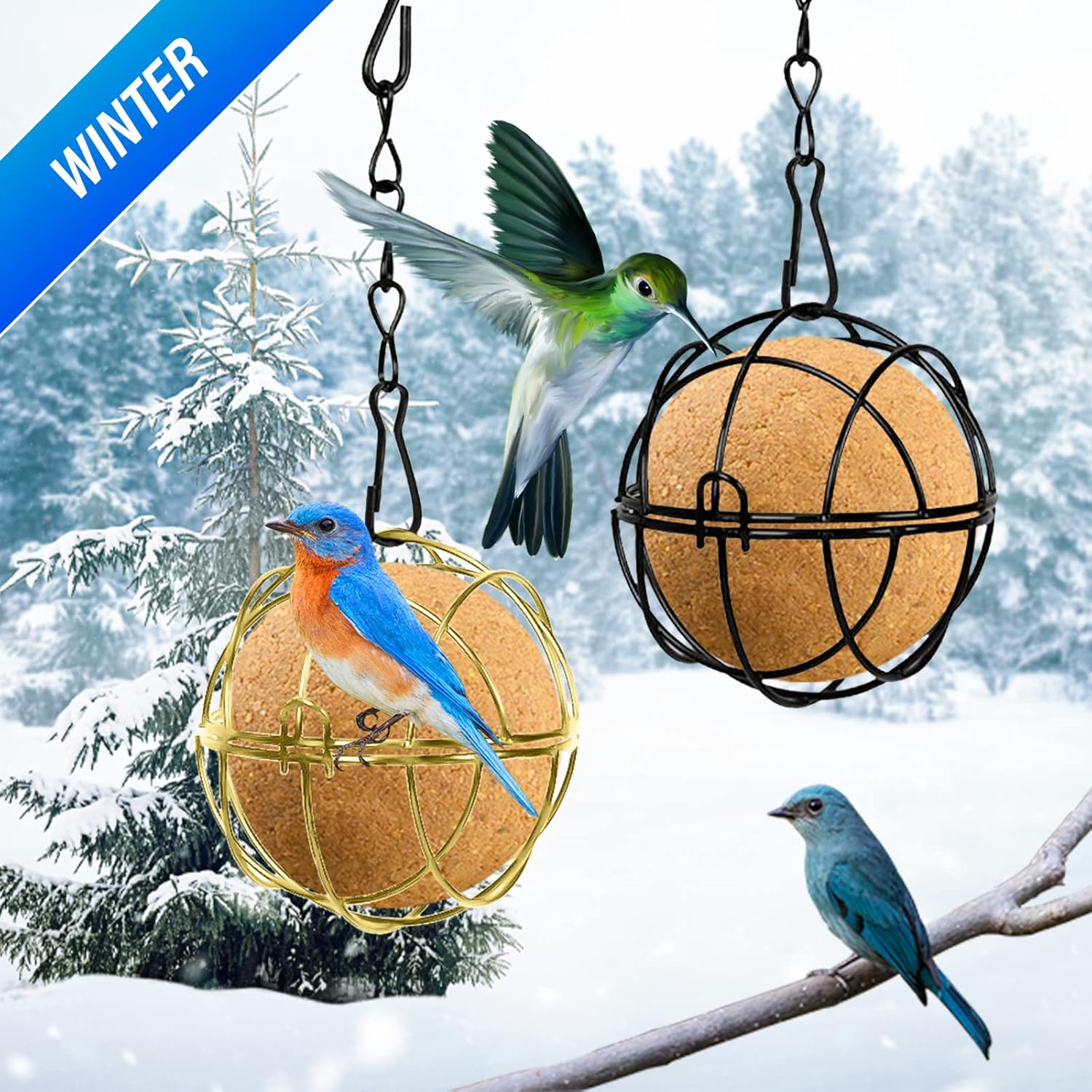 Bird Suet Ball Feeders, 6pcs Metal Hanging Bird Feeder with Hooks, Bal