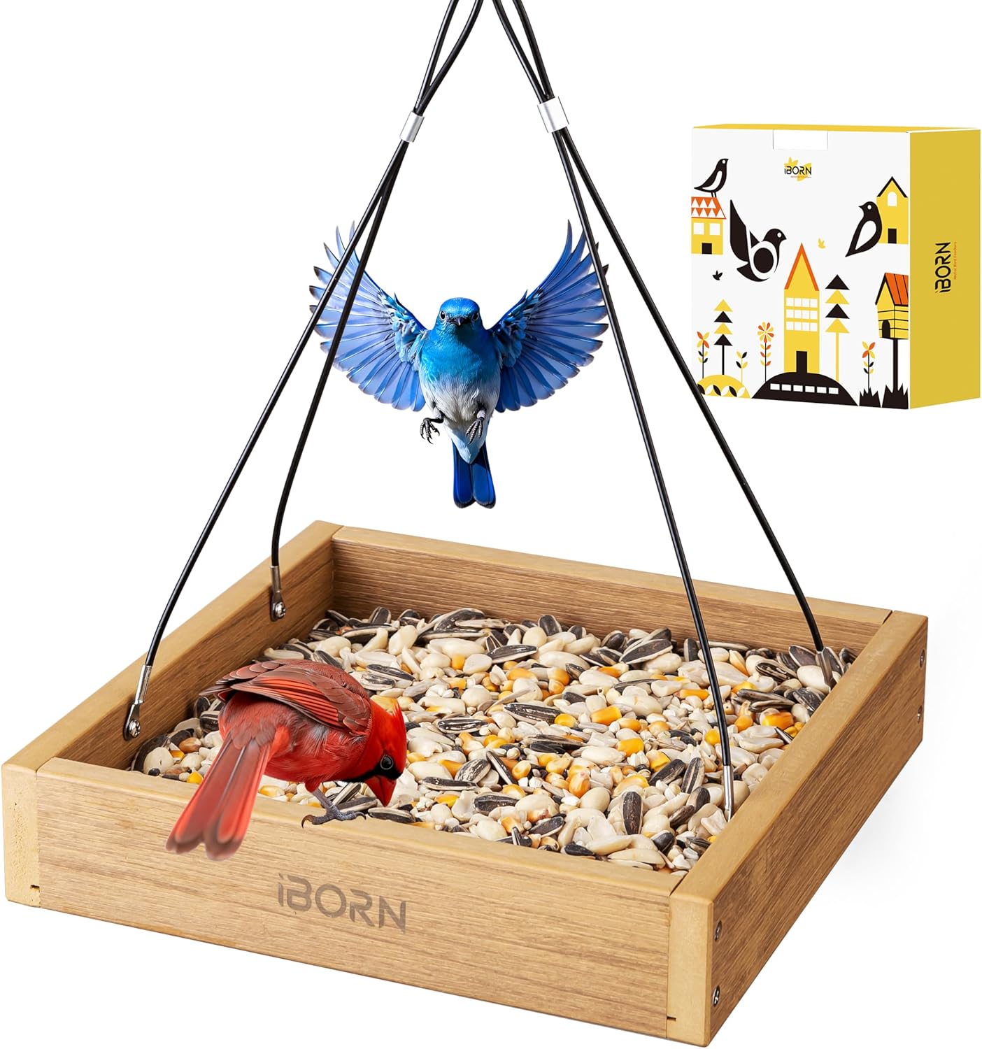 iBorn Platform Bird Feeder Tray, Bird Feeders for Outdoors Hanging, Fl