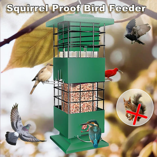 3 LBS Large Metal Squirrel Proof Bird Feeders for Outdoors Hanging, Birdfeeders Outside, Weight Activated Wild Bird Feeder with 4 Feeding Ports for Finch Cardinal Bluebird Backyard Garden