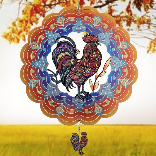 N&T NIETING Wind Spinner Outdoor Rooster Garden Decoration Worth Gifts for Women Mom Wife Grandma 3D Metal Wind Spinners Hanging Ornament for Home Garden Indoor Outdoor, 12 Inch