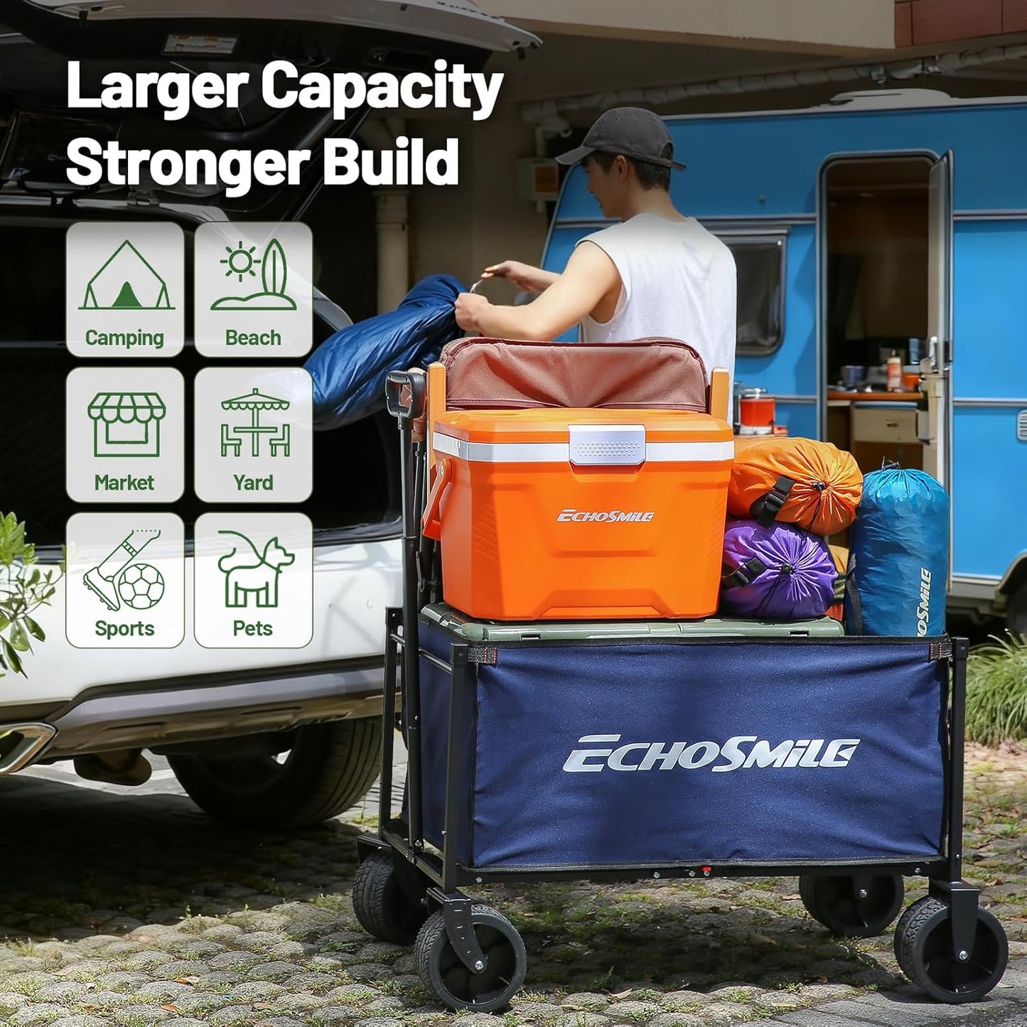 EchoSmile Collapsible Wagon Cart for Camping & Beach - Heavy Duty 400l