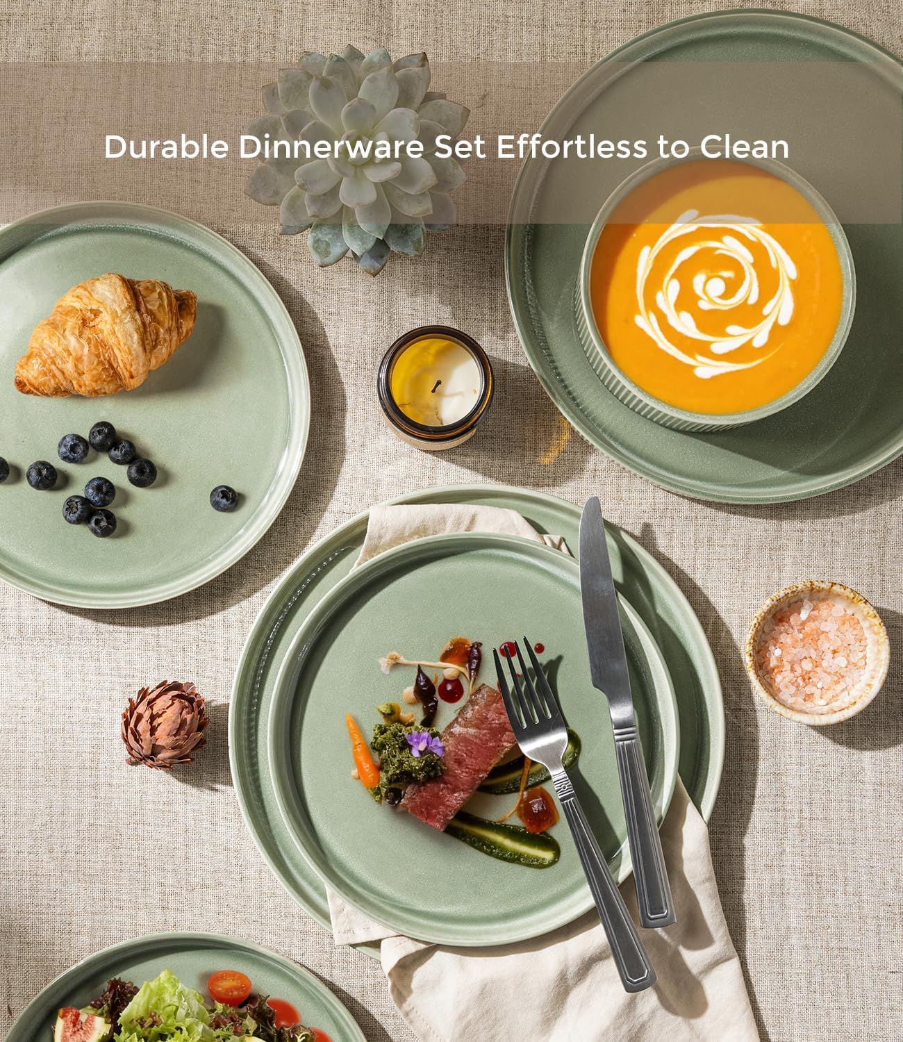 GBHOME 24-Piece Stoneware Dinnerware Set for 8 – Ribbed Ceramic Plates