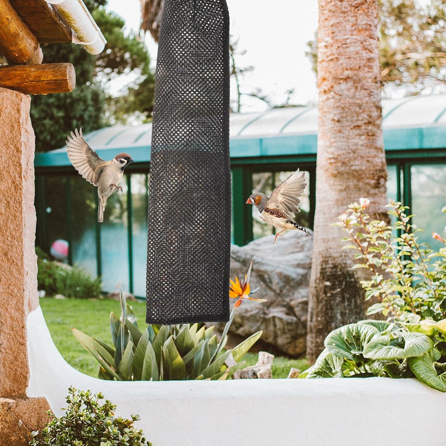 Mipcase 6Pcs Finch Feeder Socks : Polyester Hanging Mesh Bird Feeder Bag for Wild Birds Outdoor Backyard Seed & Suet Pouch, 15.72X3.89X0.04inch (Black)