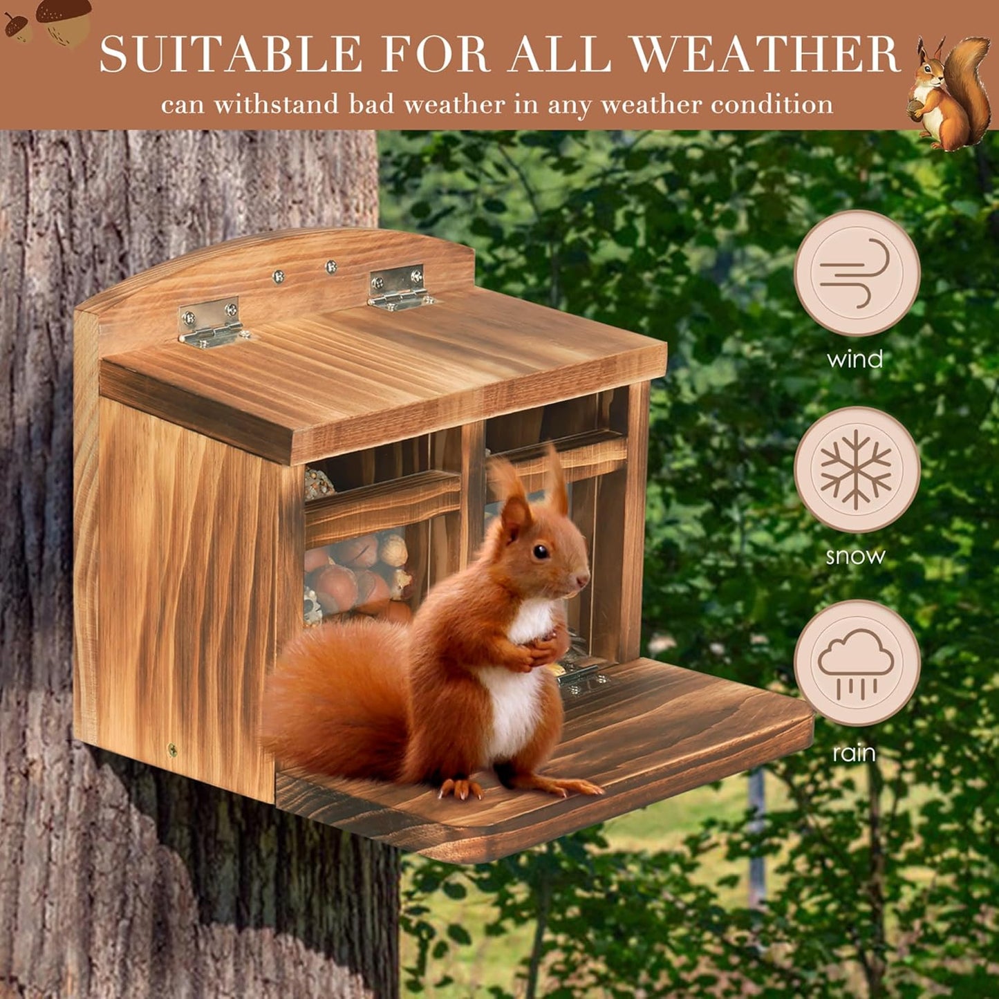 MIXXIDEA Large Squirrel Feeder House, Wooden Squirrel Feeders for Outs