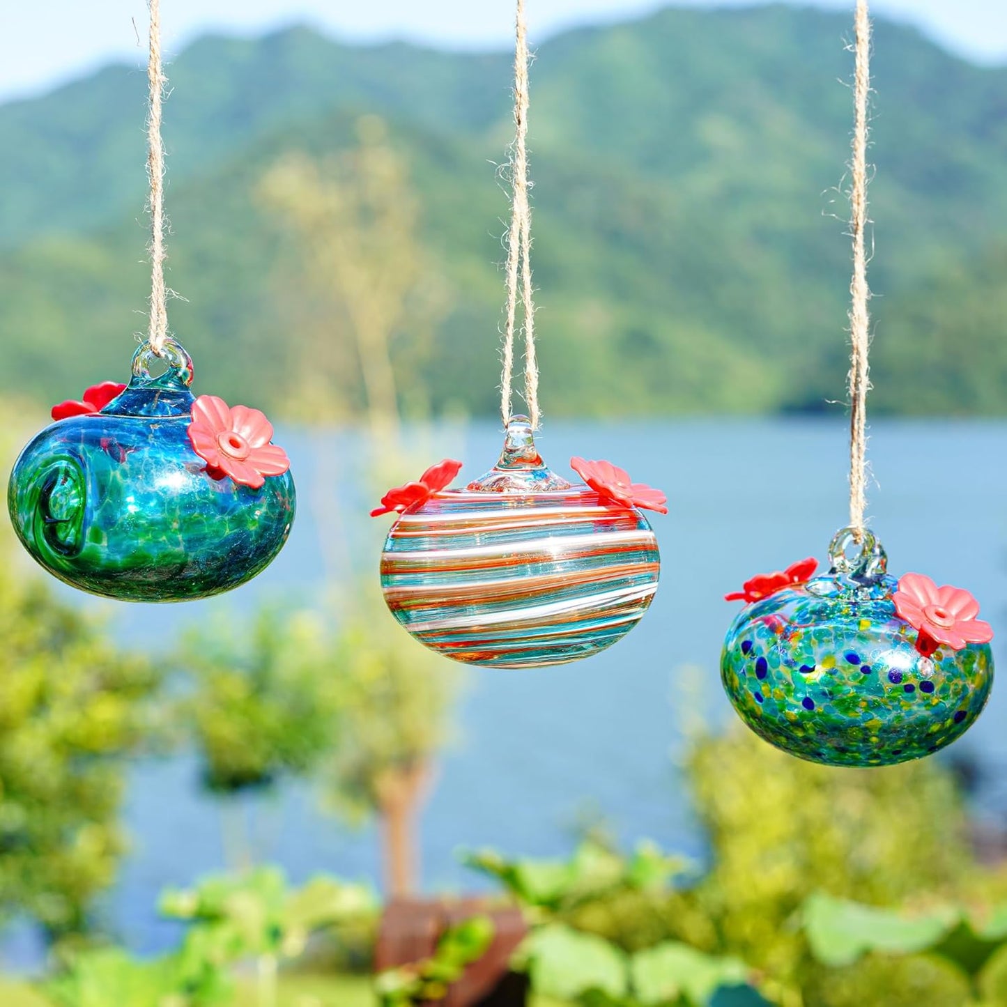 3PCS Small Glass Hummingbird Feeders for Outdoors 3inch Hand Blown Gla
