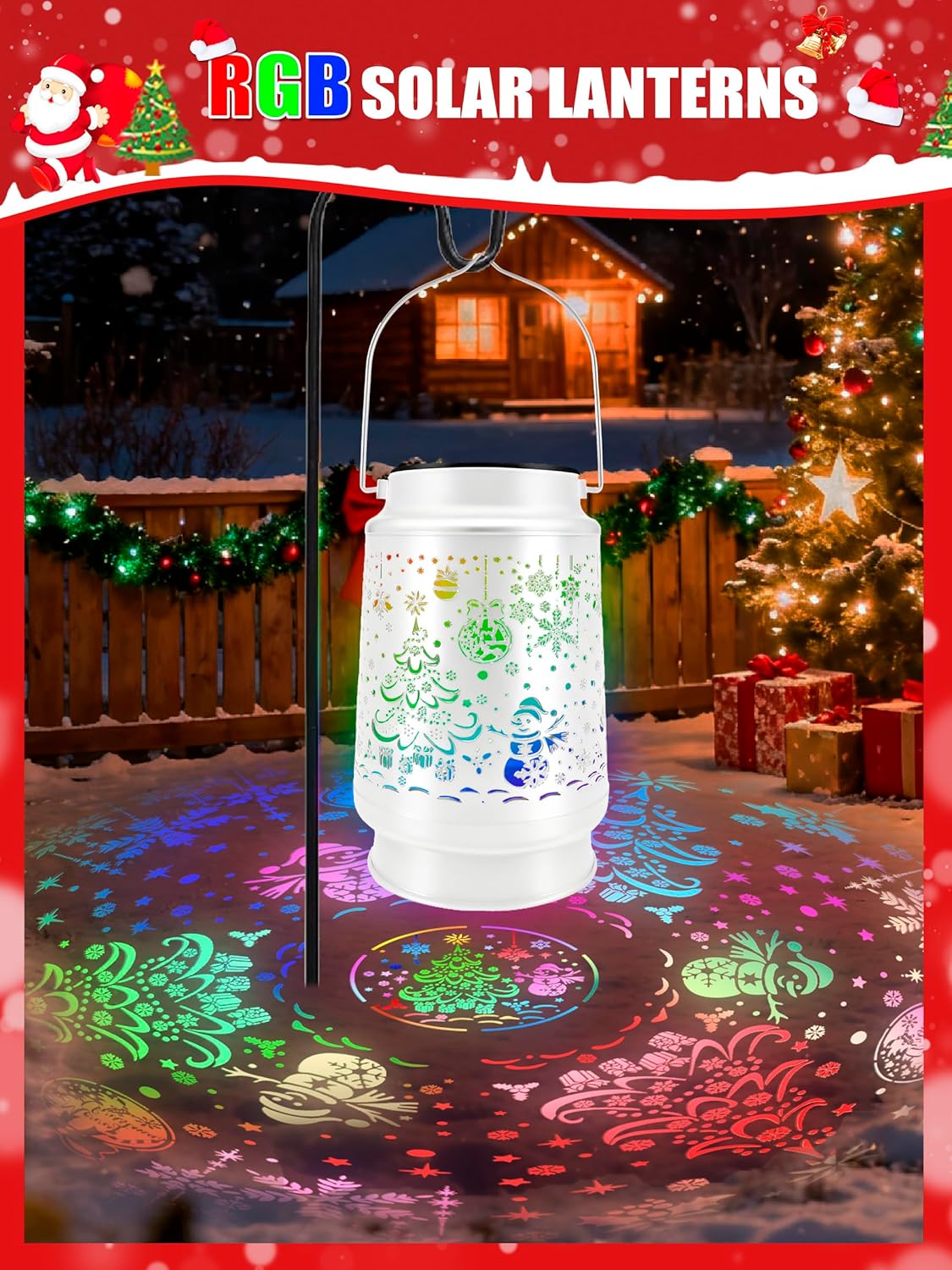2 Pack Christmas Solar Lanterns Outdoor Waterproof Garden Decor,Metal Hanging RGB LED Decorative Light Birthday Gardening Gifts for Women Men Mom Grandma Patio Yard Lawn Backyard Front Porch White