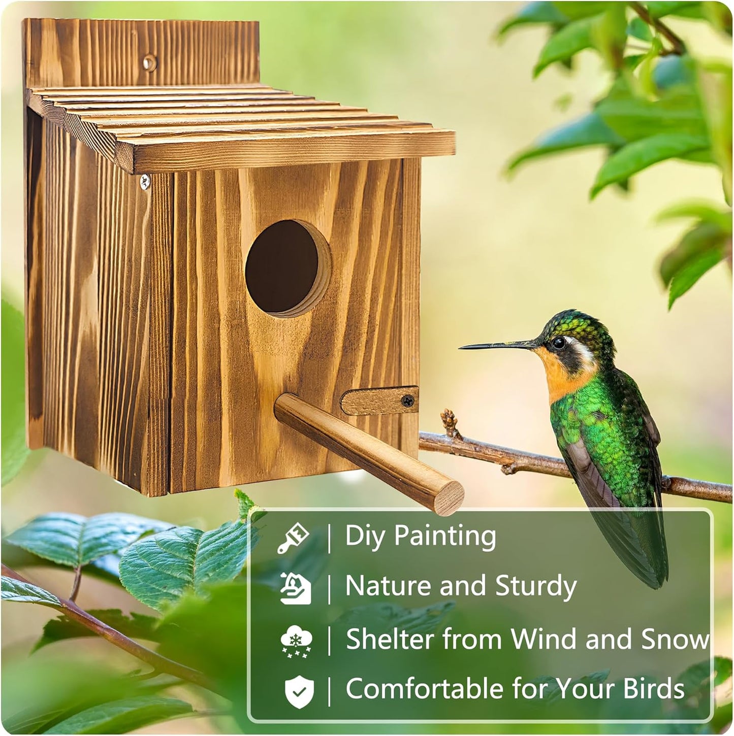 1 Pack Bird Houses for Outside,Wooden Wren Birdhouse with Detachable Perch,Finch Bluebird Houses Hanging Birdhouse for Outdoors