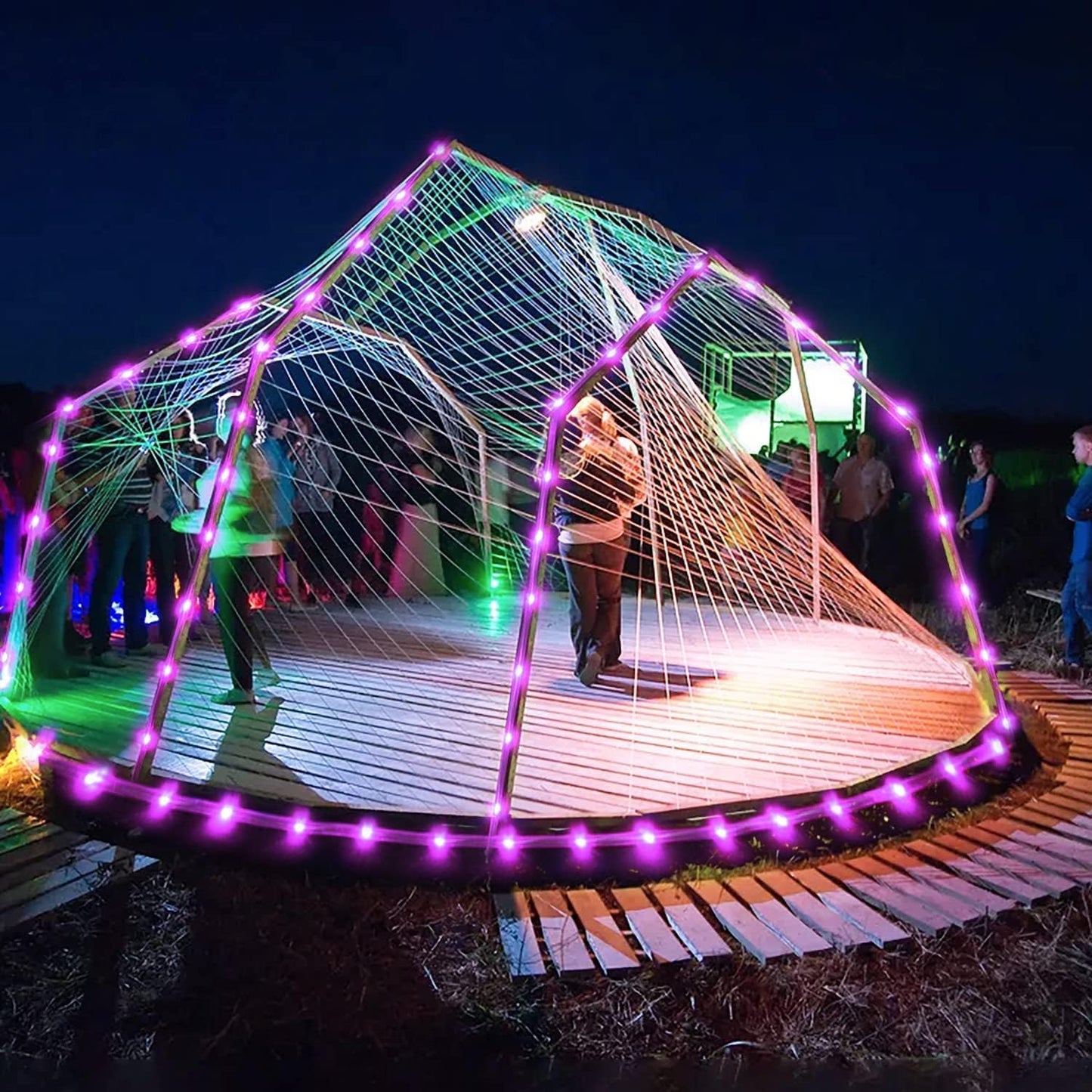JMEXSUSS 2 * 200 LED Pink Solar Rope Lights, 66ft IP 65 Waterproof Solar String Light Outdoor, 8 Modes Christmas Lights for Camp Trampoline Ladder Slide Tent