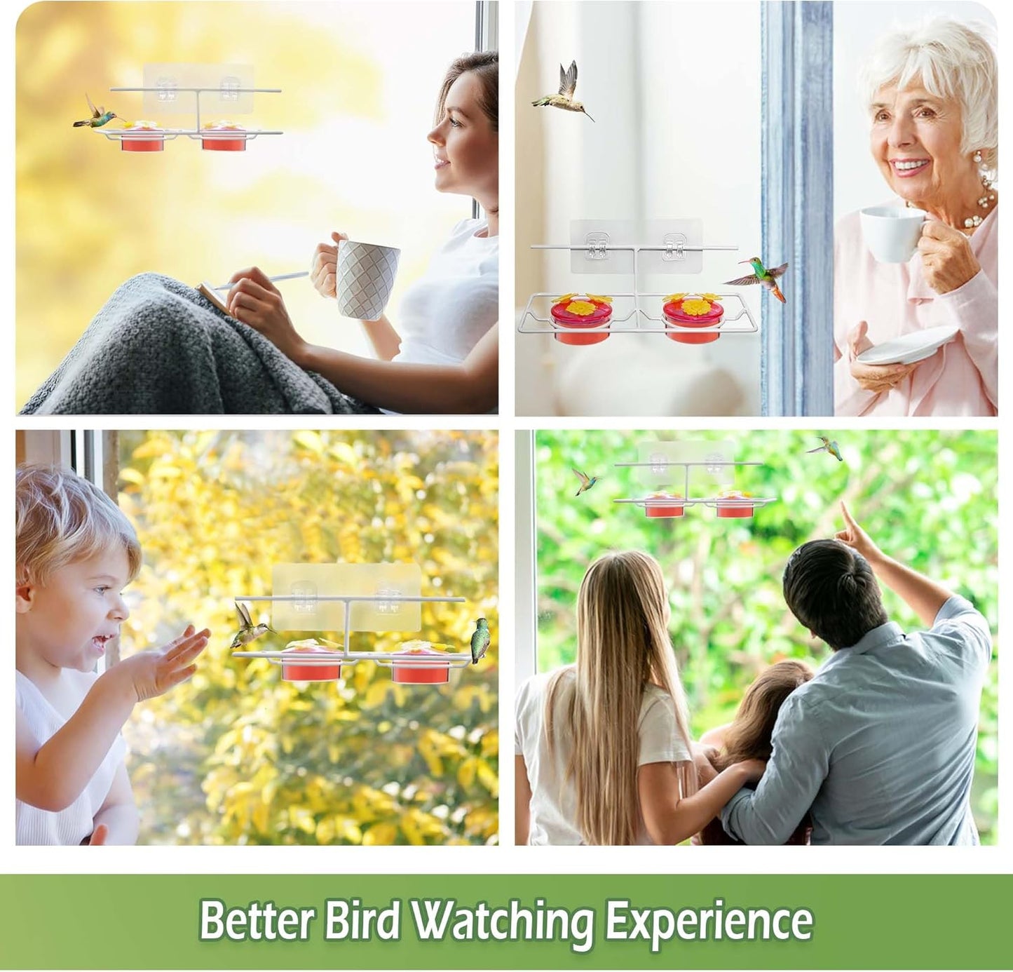 Window Hummingbird Feeders for Outdoors: Easy to Clean and Refil Nectar(2 oz) - Suitable for Sliding Glass Doors on Windows and Balcony - Gifts for Mom Dad Cats